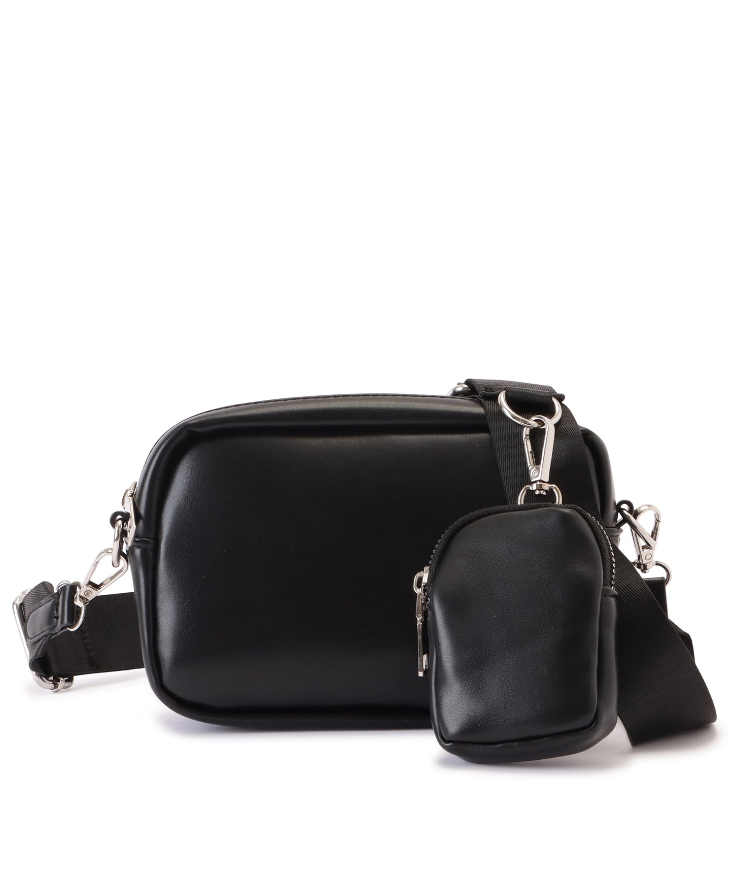 マットレザー調ミニポーチ付きショルダーバッグ