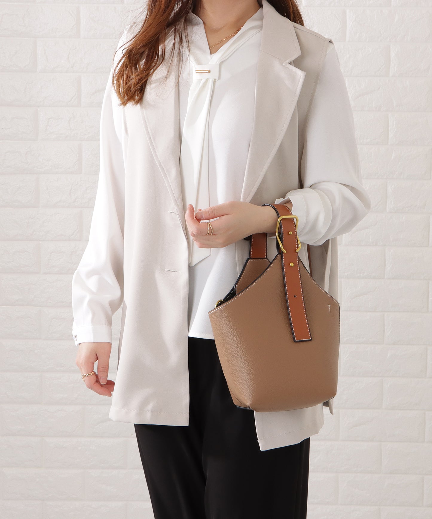 レザー調バイカラーワンハンドル 2WAYショルダーバッグ