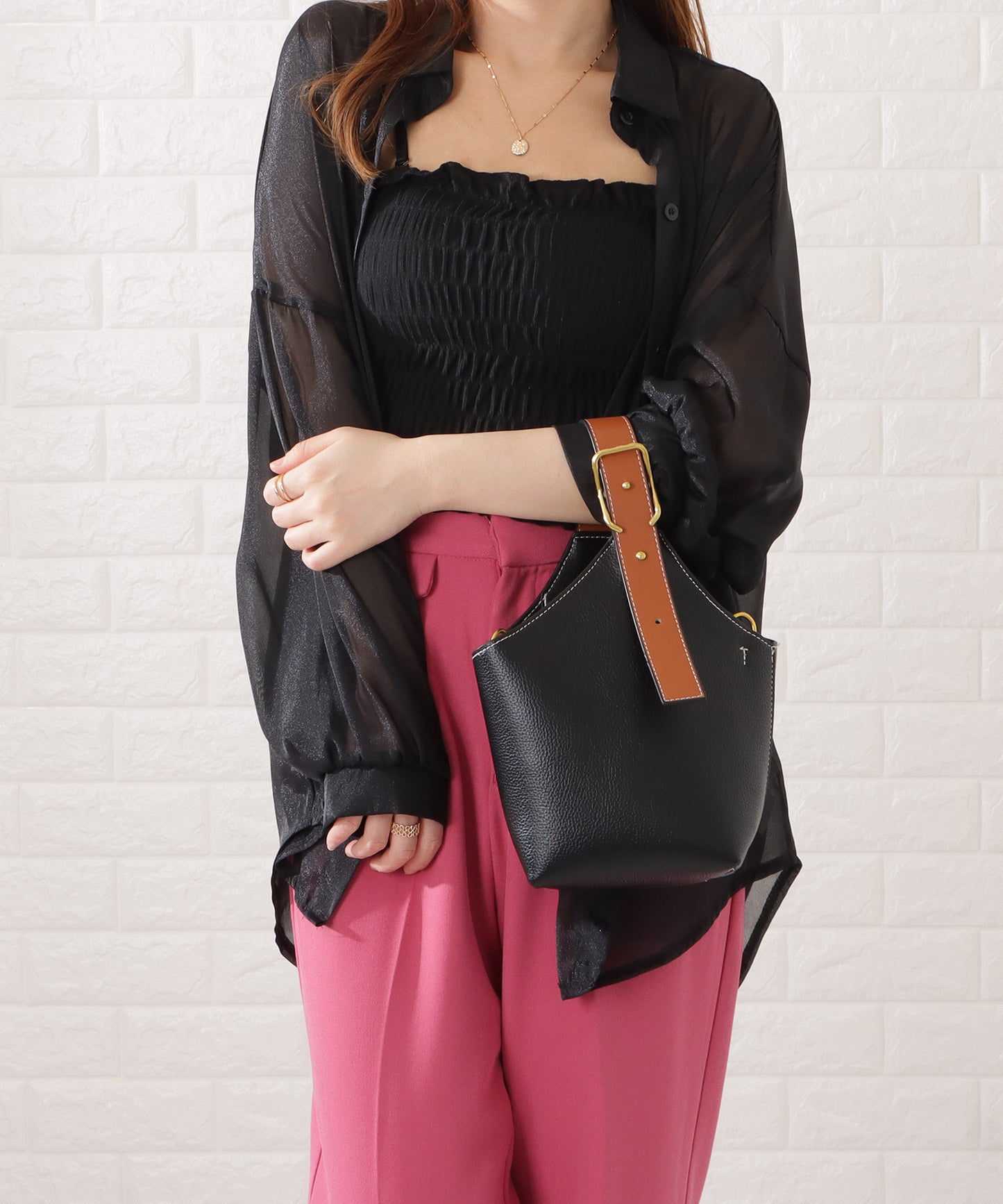 レザー調バイカラーワンハンドル 2WAYショルダーバッグ