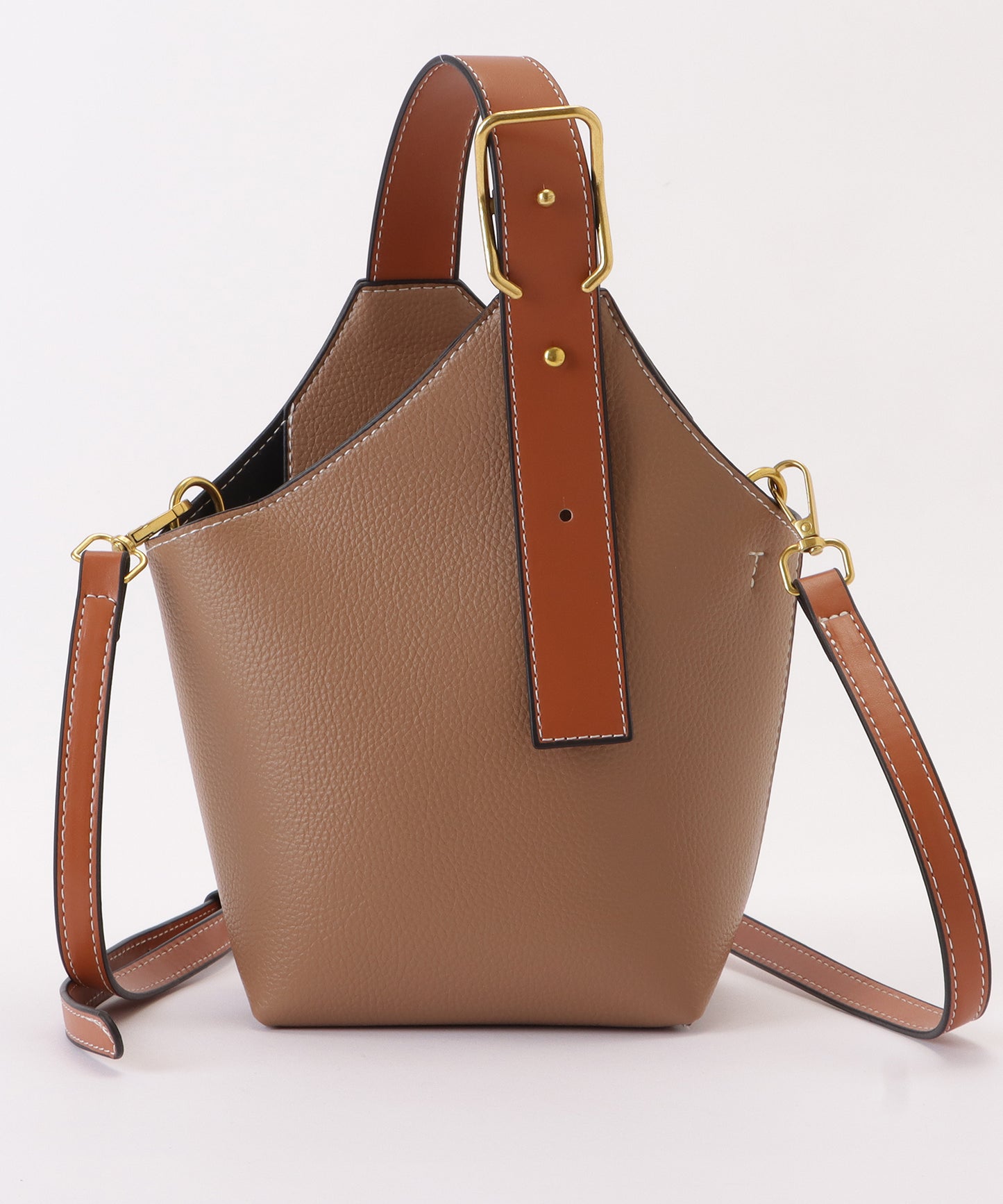 レザー調バイカラーワンハンドル 2WAYショルダーバッグ