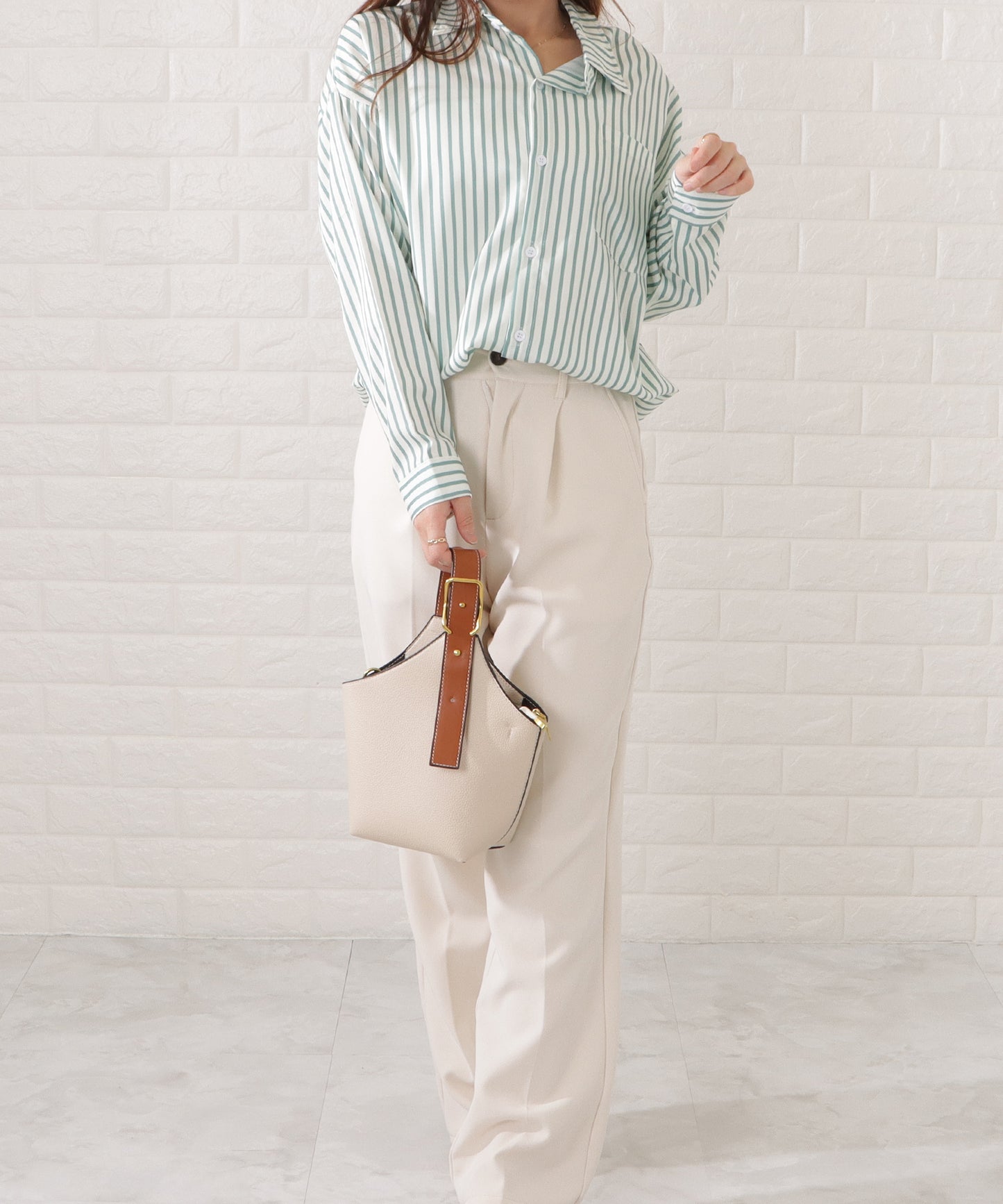 レザー調バイカラーワンハンドル 2WAYショルダーバッグ