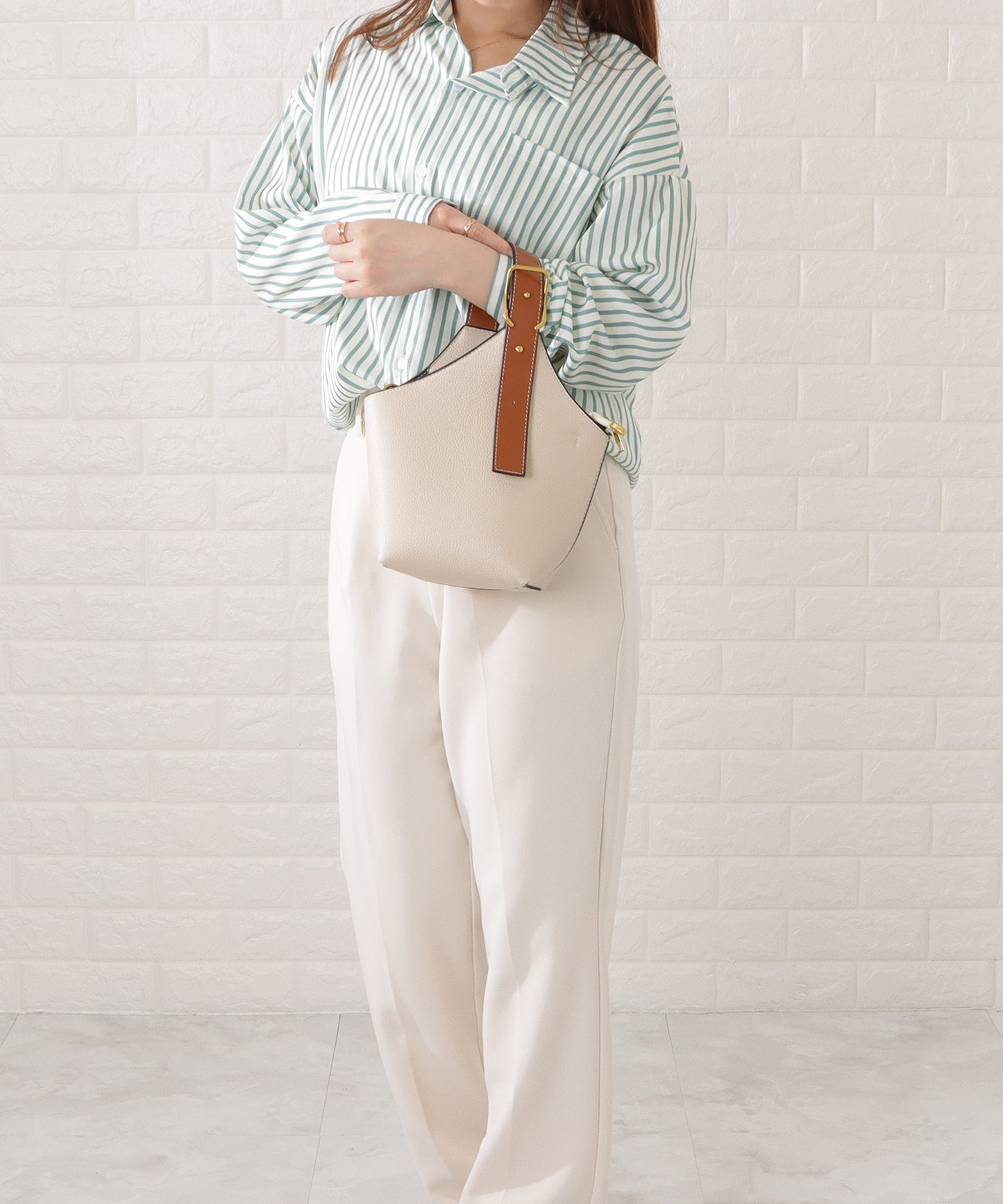 レザー調バイカラーワンハンドル 2WAYショルダーバッグ