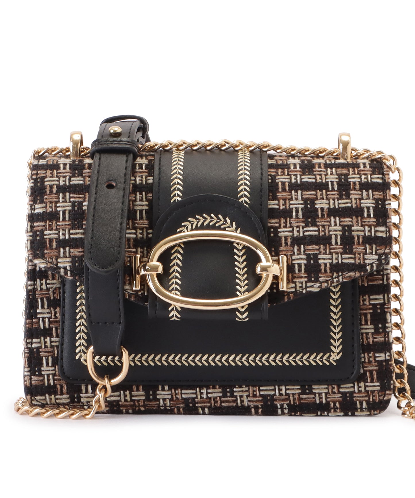 ミックスカラー異素材チェーンショルダーバッグ