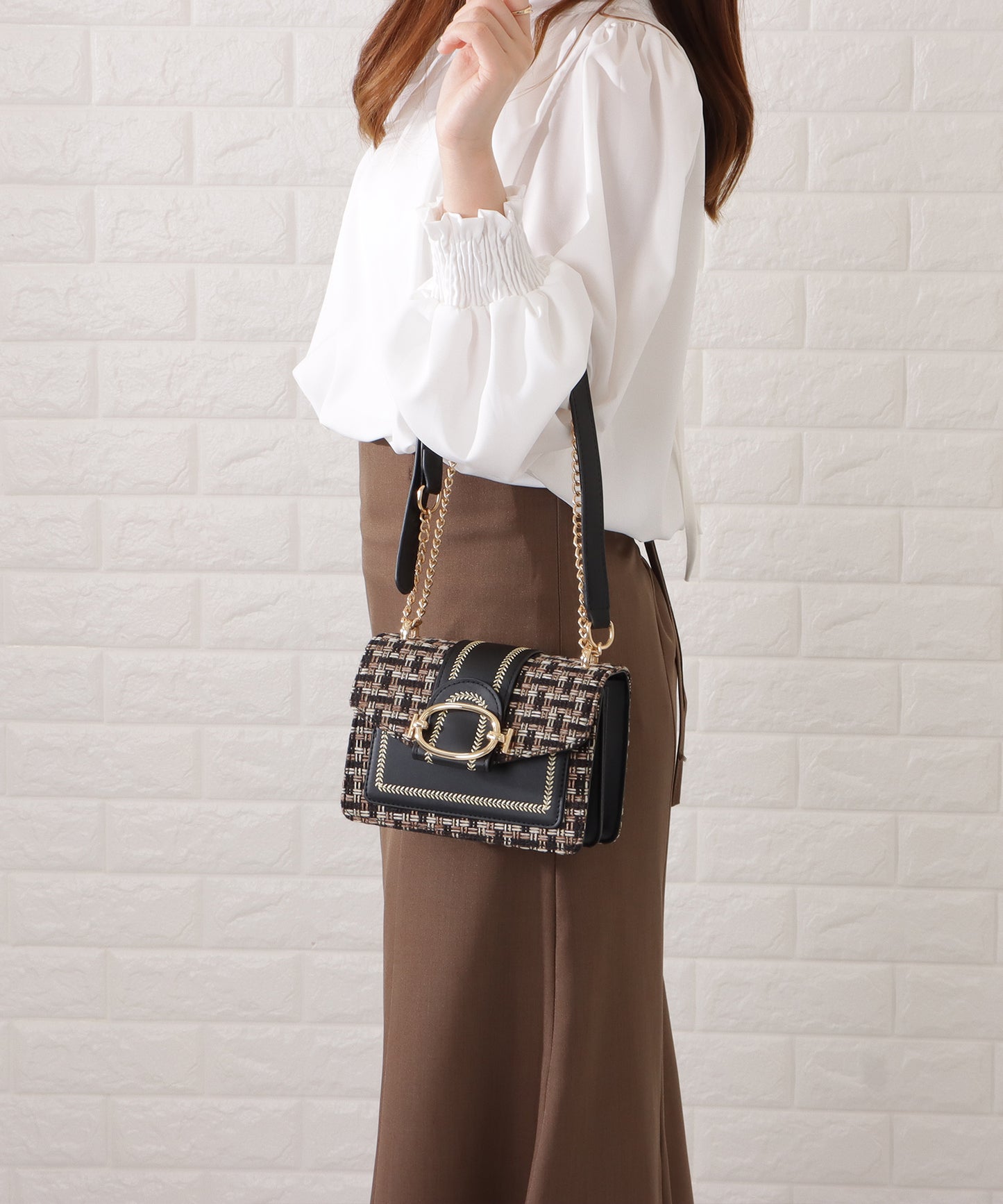 ミックスカラー異素材チェーンショルダーバッグ