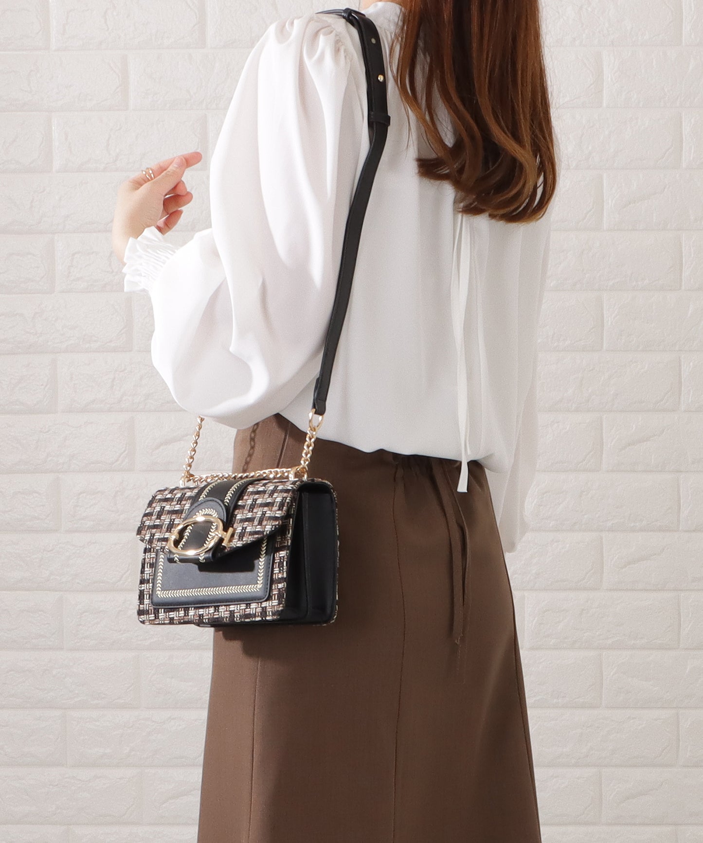 ミックスカラー異素材チェーンショルダーバッグ