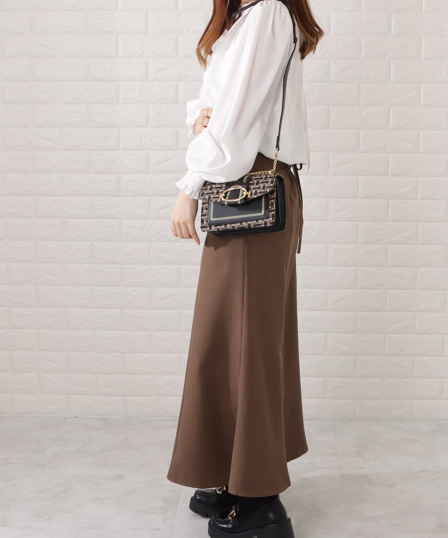 ミックスカラー異素材チェーンショルダーバッグ