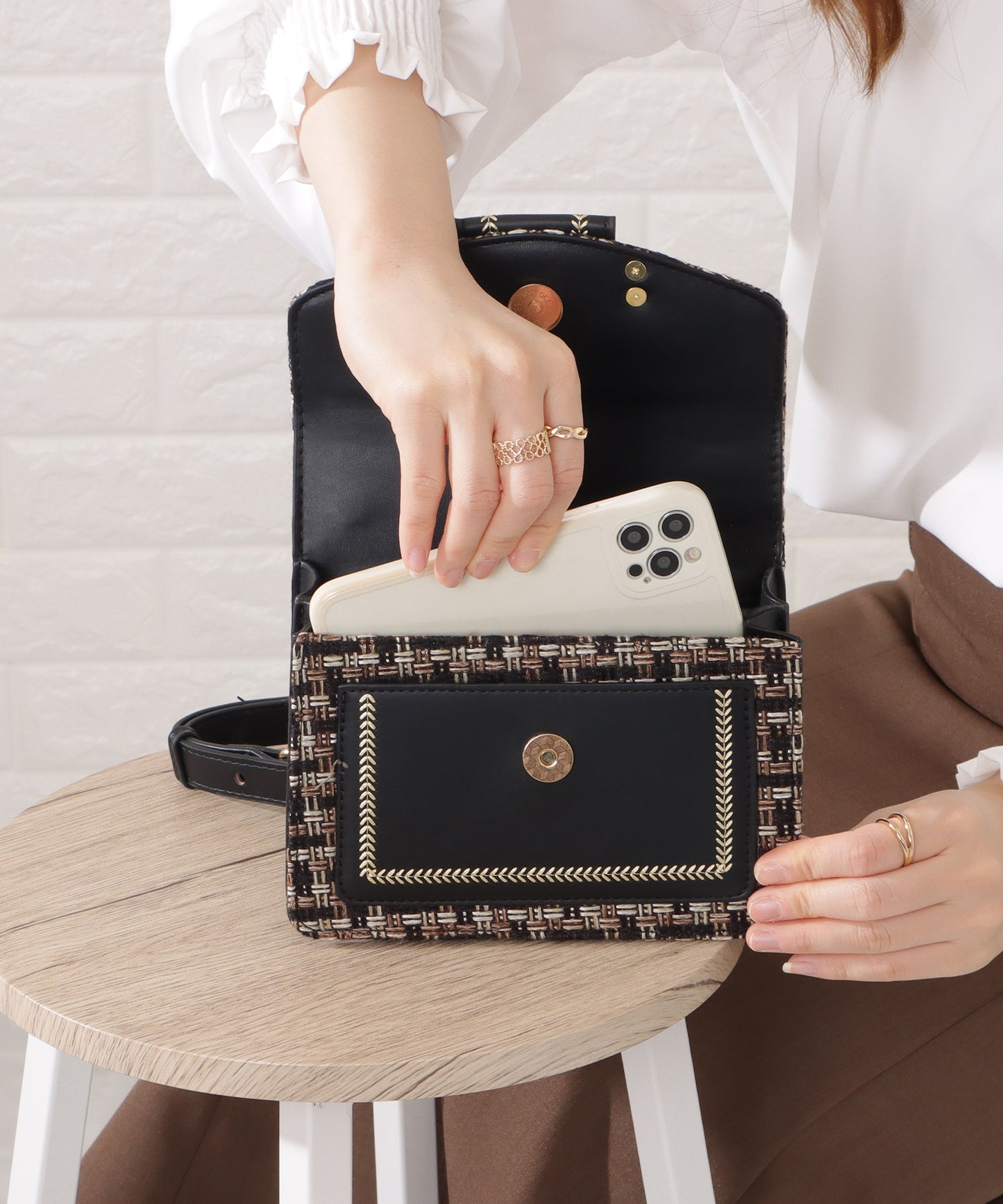 ミックスカラー異素材チェーンショルダーバッグ