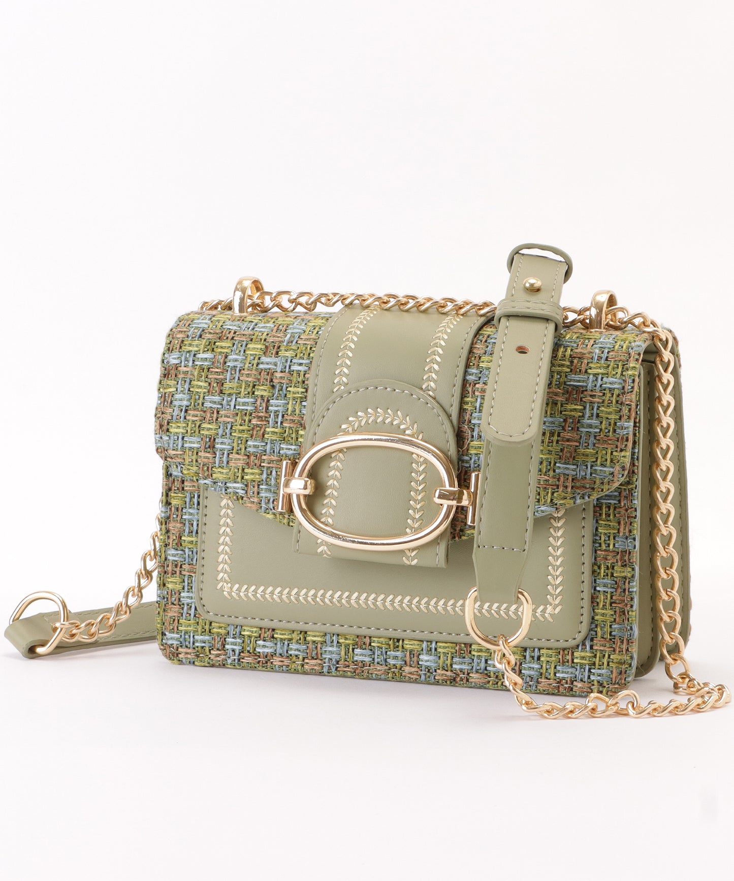 ミックスカラー異素材チェーンショルダーバッグ