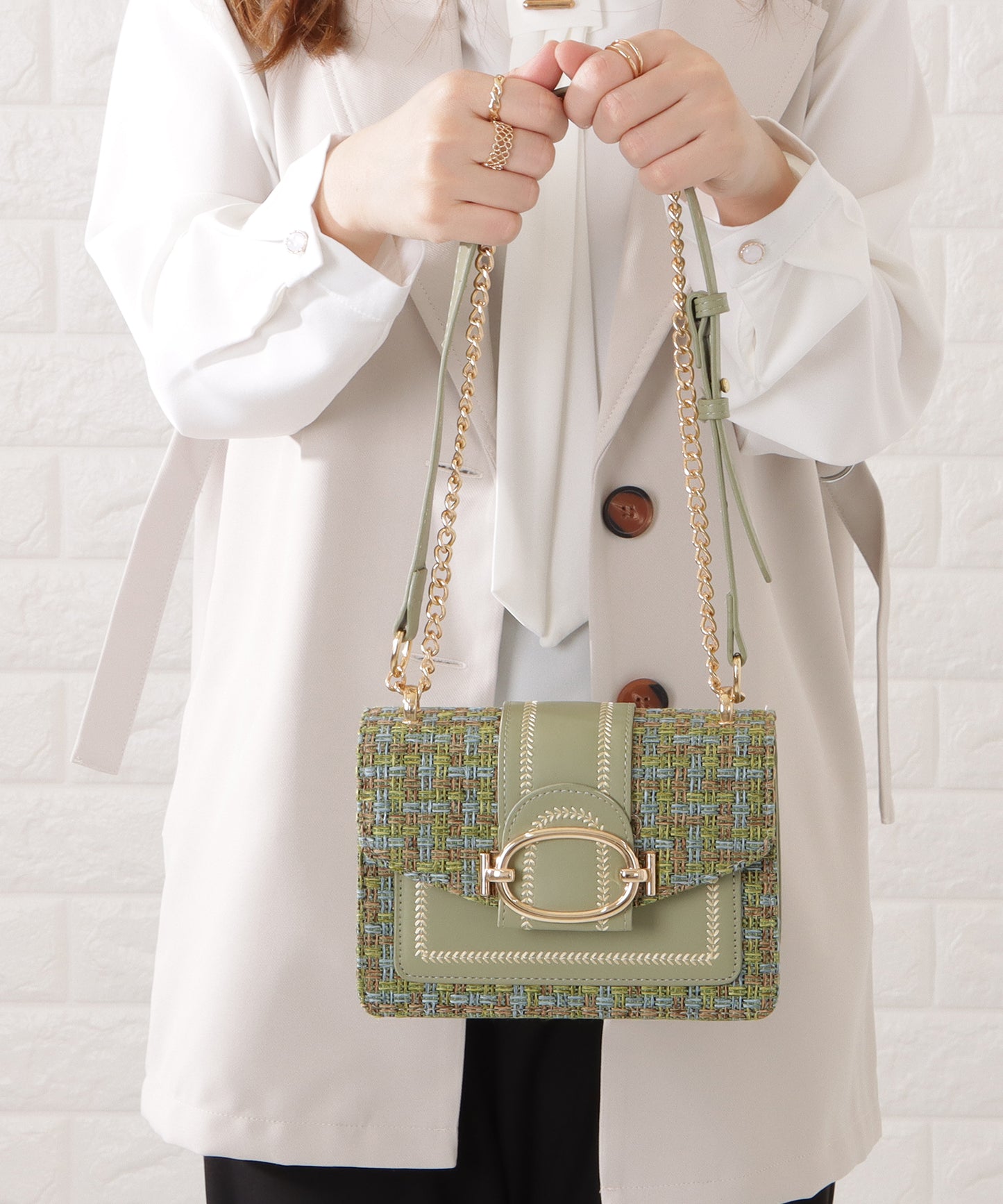 ミックスカラー異素材チェーンショルダーバッグ