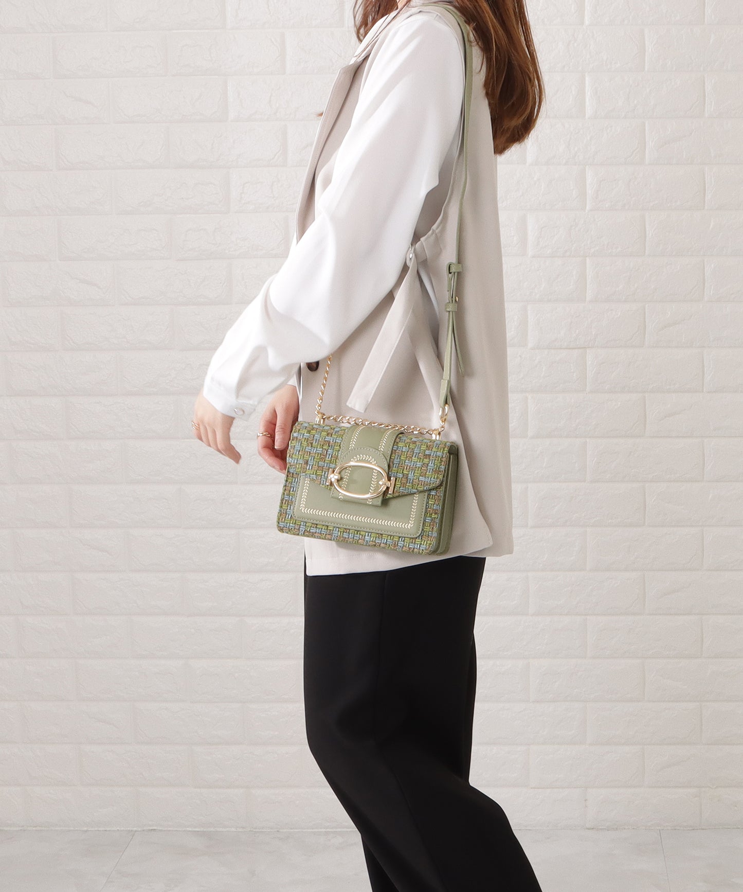 ミックスカラー異素材チェーンショルダーバッグ