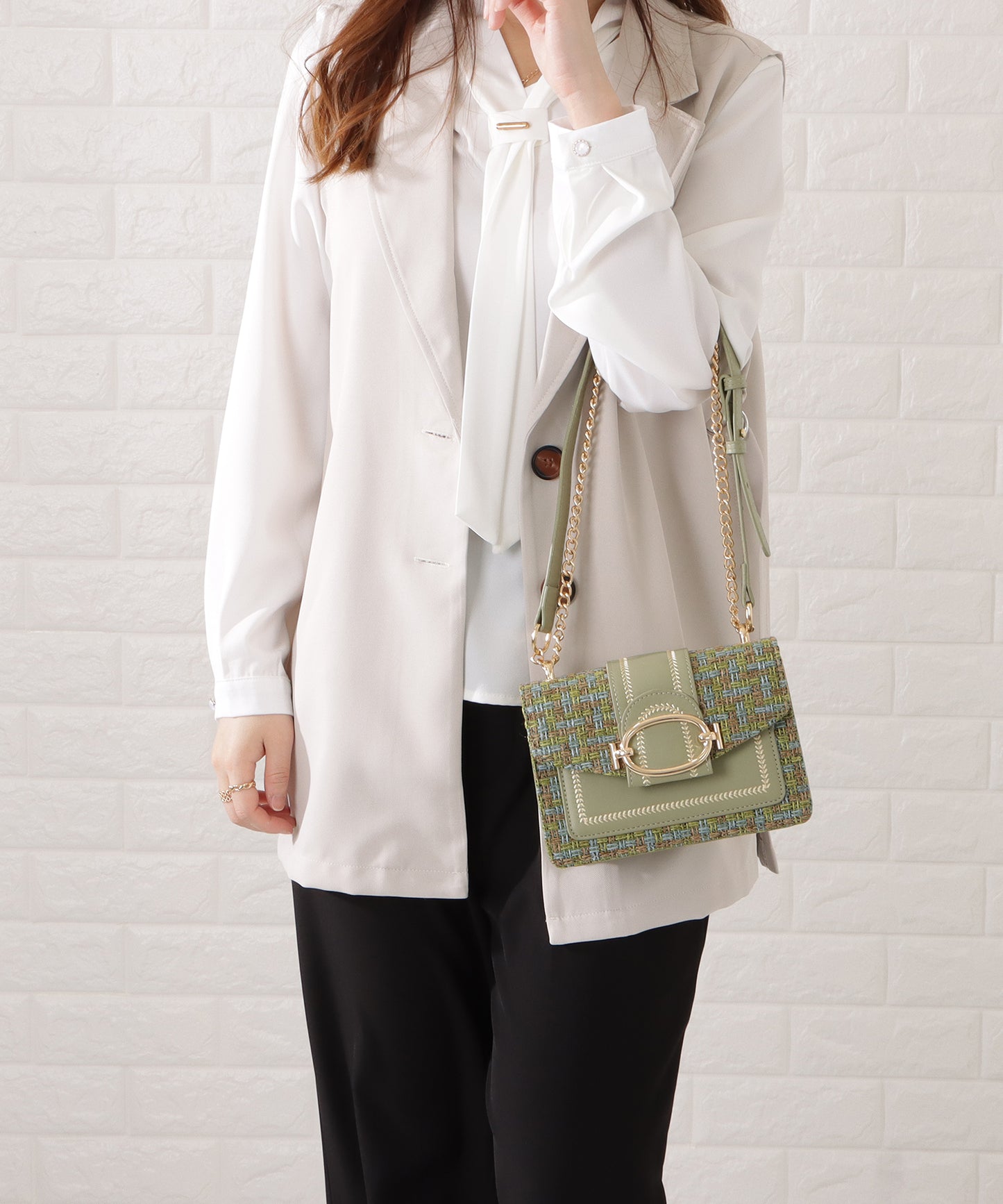 ミックスカラー異素材チェーンショルダーバッグ