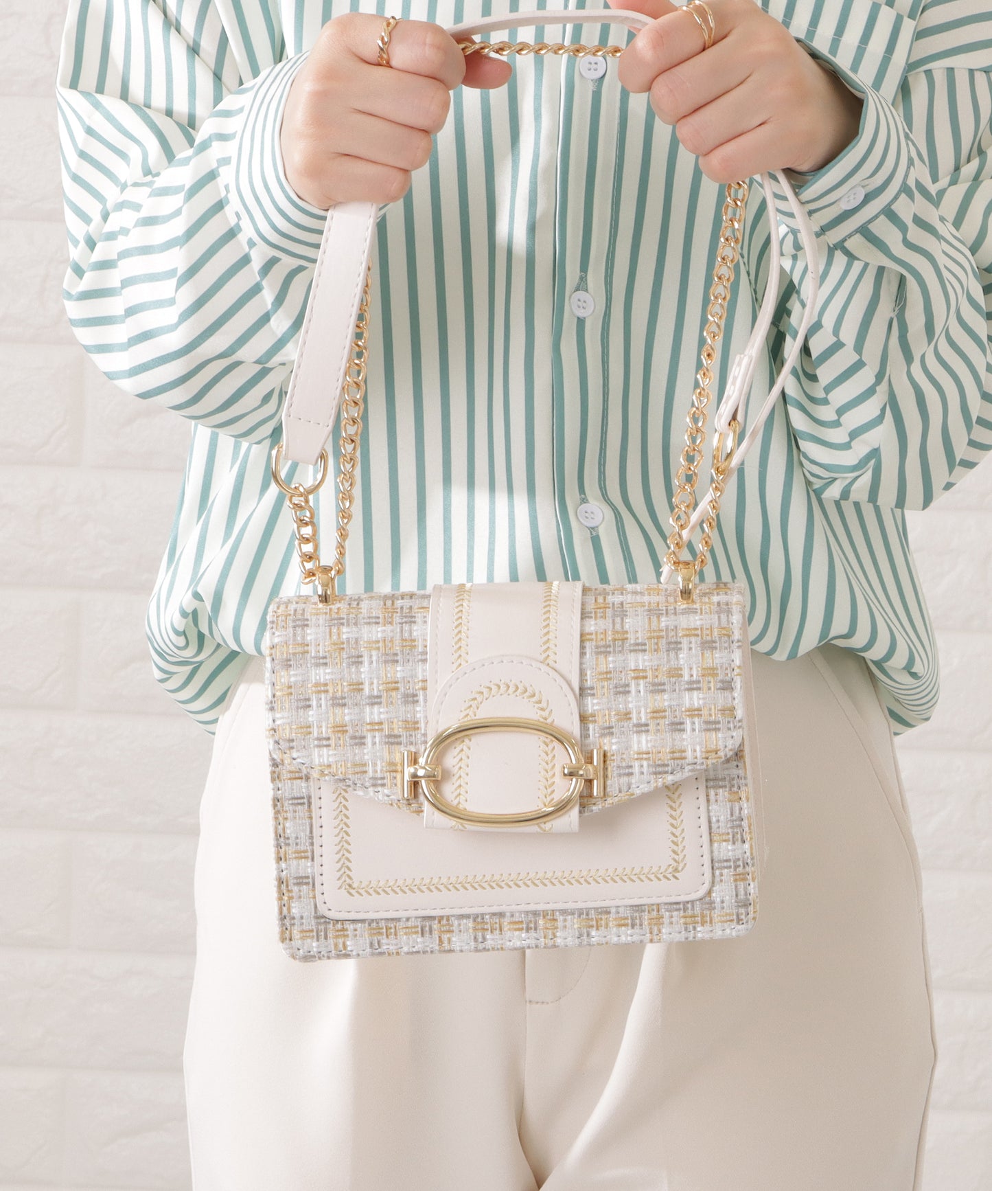 ミックスカラー異素材チェーンショルダーバッグ