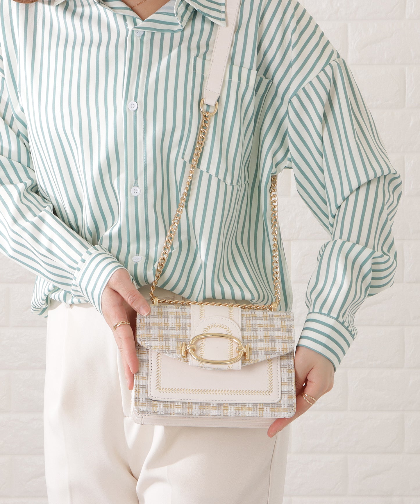 ミックスカラー異素材チェーンショルダーバッグ