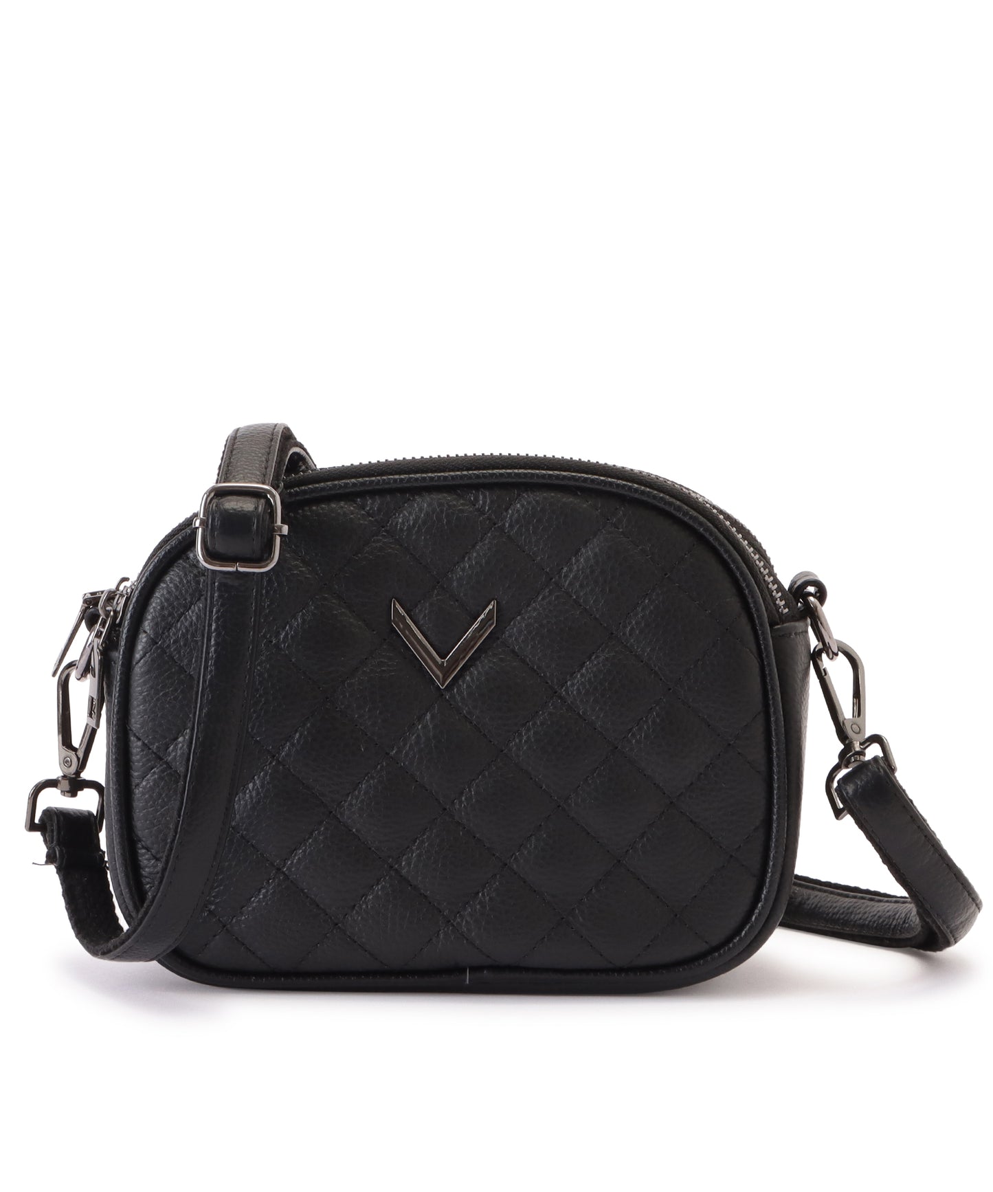 ワンカラーVモチーフ付きキルティングショルダーバッグ