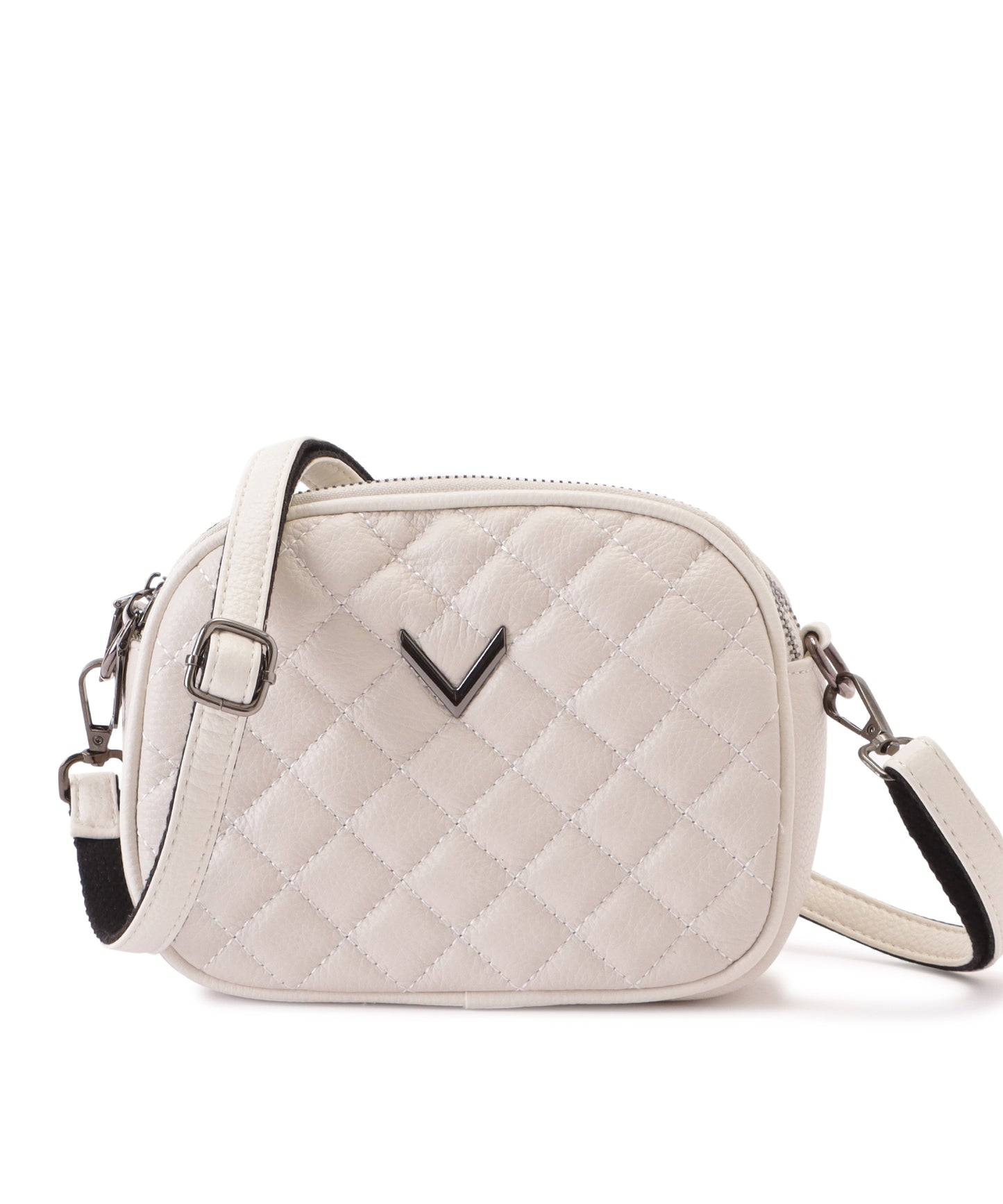 ワンカラーVモチーフ付きキルティングショルダーバッグ