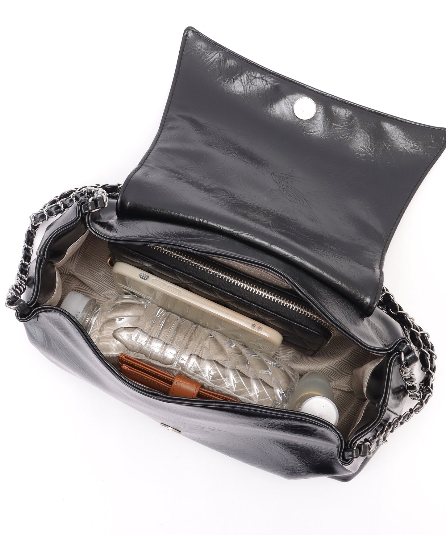 チェーンストラップ付き フラップ ショルダー バッグ