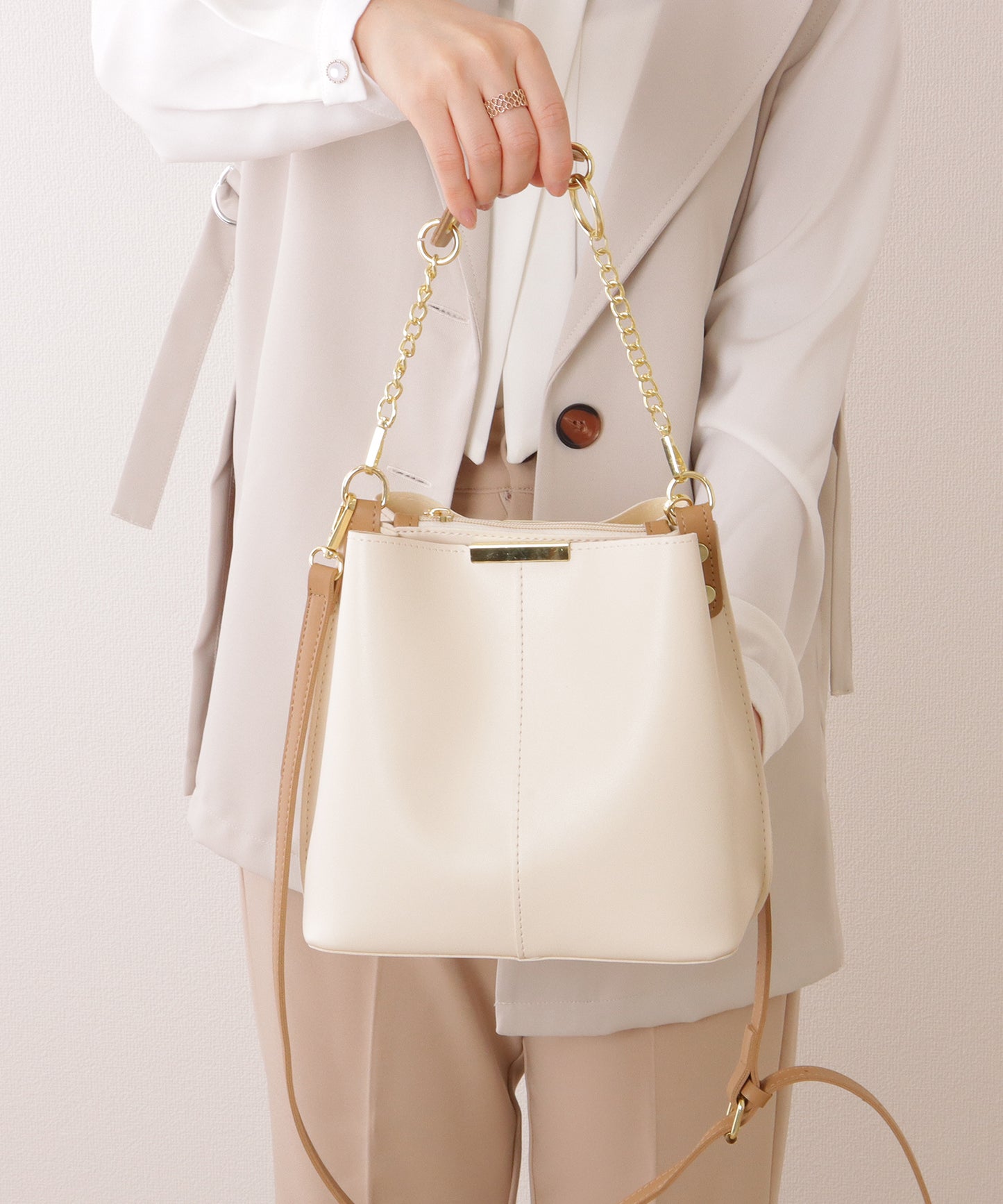 チェーン付き 2WAY スクエア ショルダーバッグ