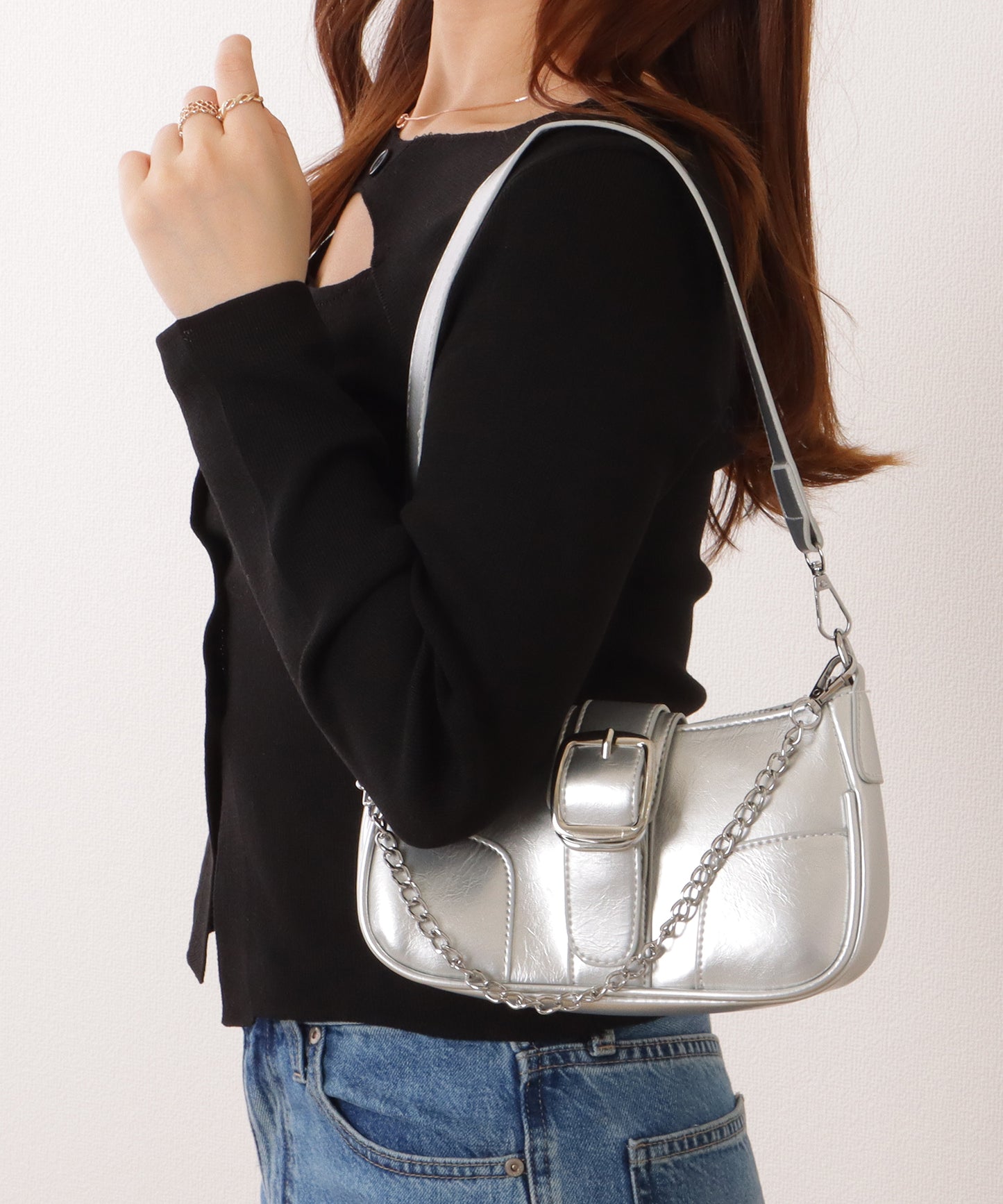 チェーン ストラップ ベルト付き ショルダーバッグ