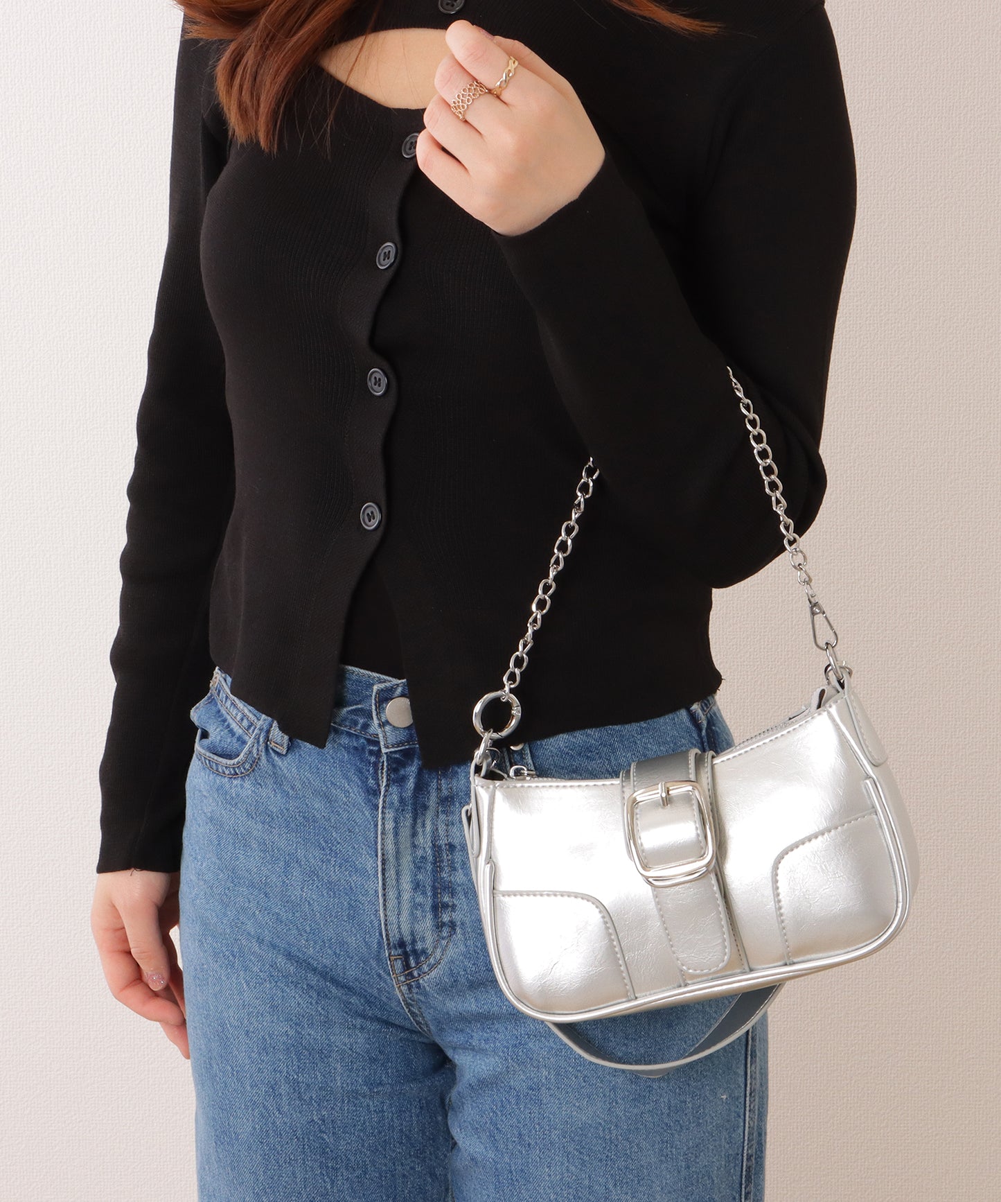 チェーン ストラップ ベルト付き ショルダーバッグ