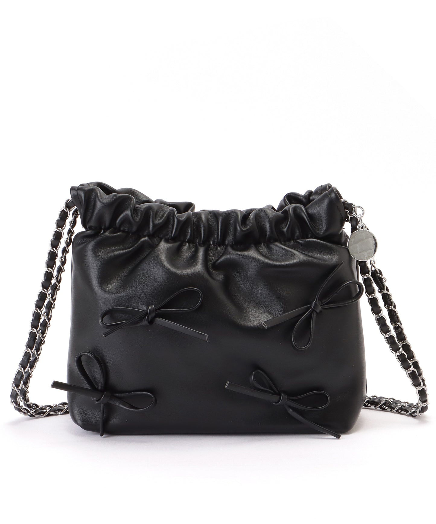 チェーンストラップ リボン ギャザー ショルダーバッグ