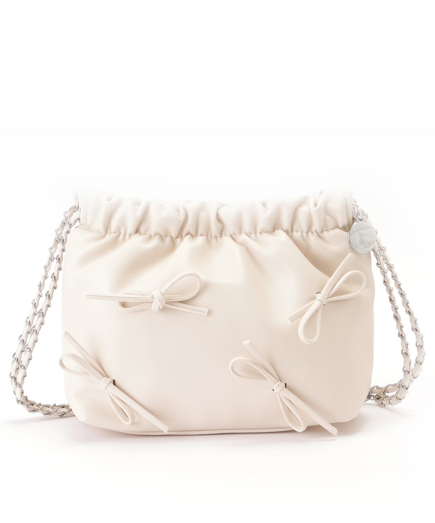 チェーンストラップ リボン ギャザー ショルダーバッグ