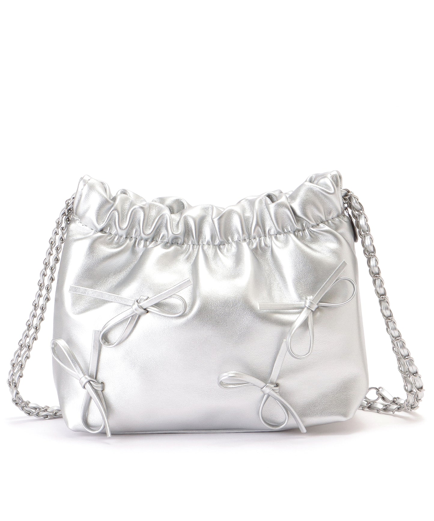 チェーンストラップ リボン ギャザー ショルダーバッグ