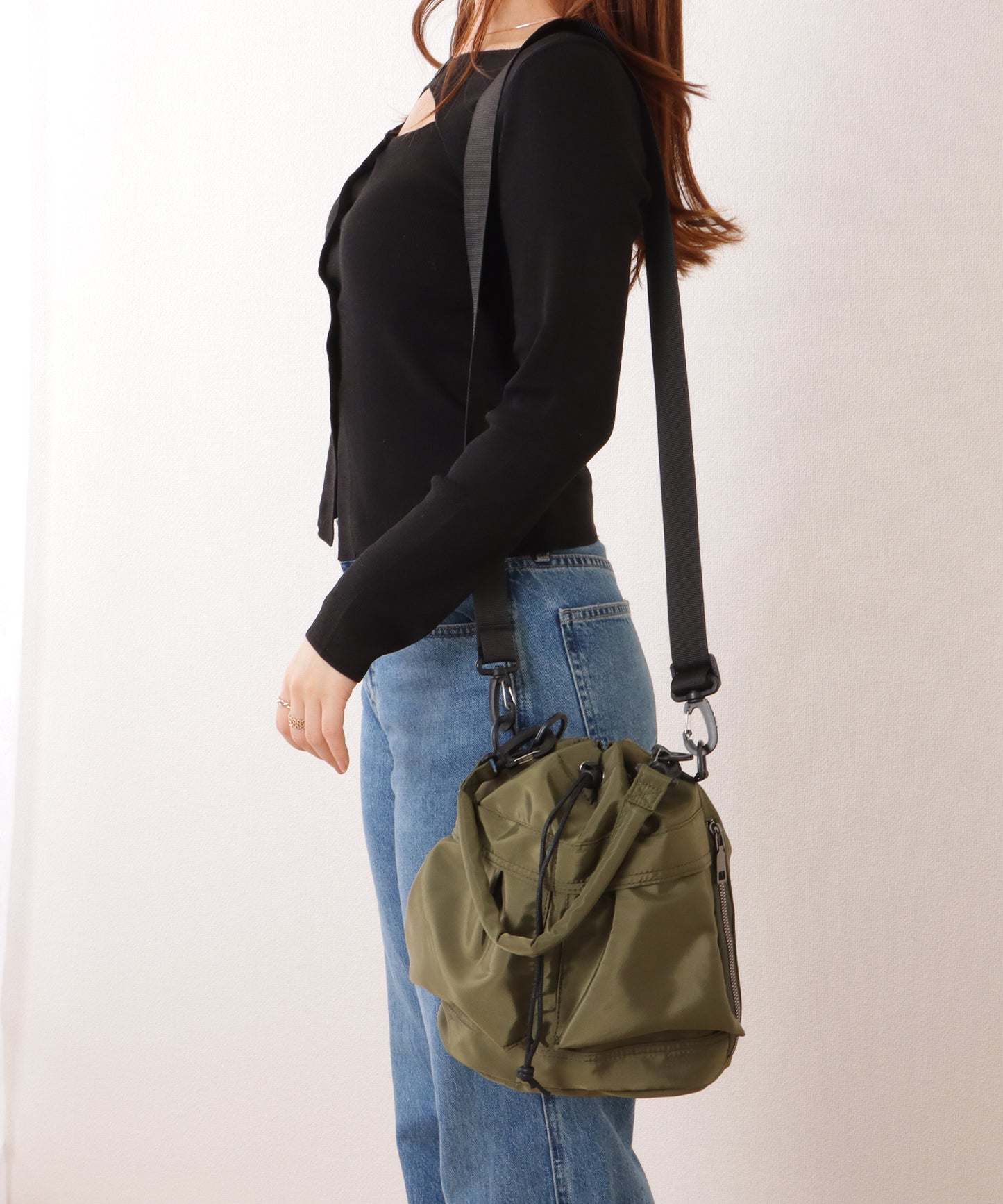 ダブルストラップ ミリタリー 巾着 ショルダー バッグ