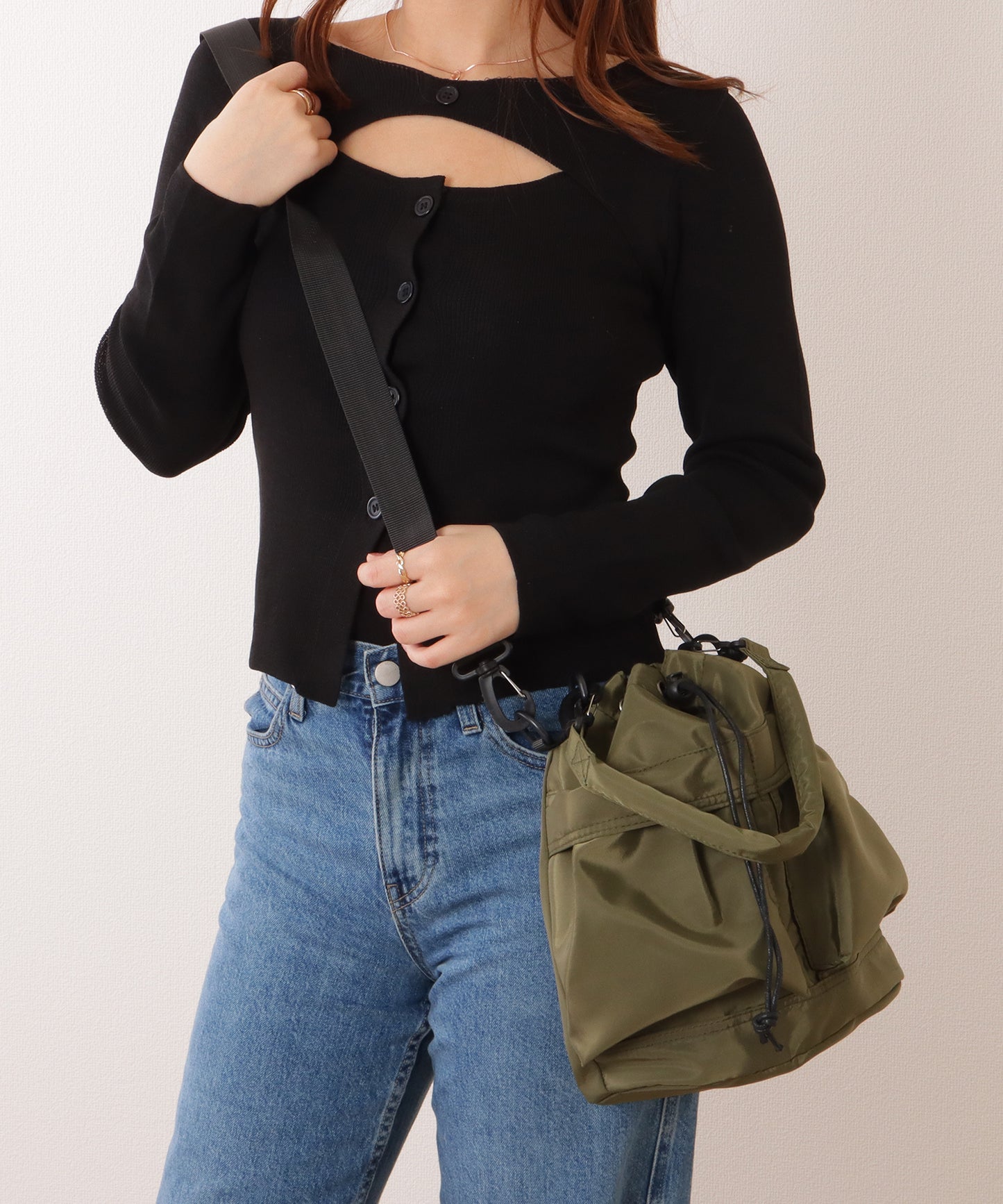 ダブルストラップ ミリタリー 巾着 ショルダー バッグ