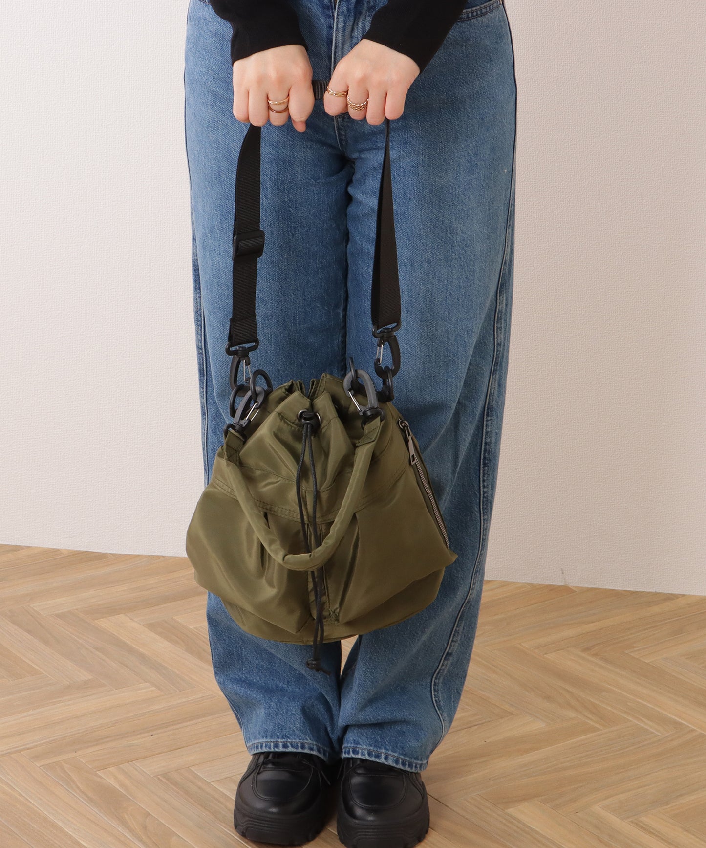 ダブルストラップ ミリタリー 巾着 ショルダー バッグ