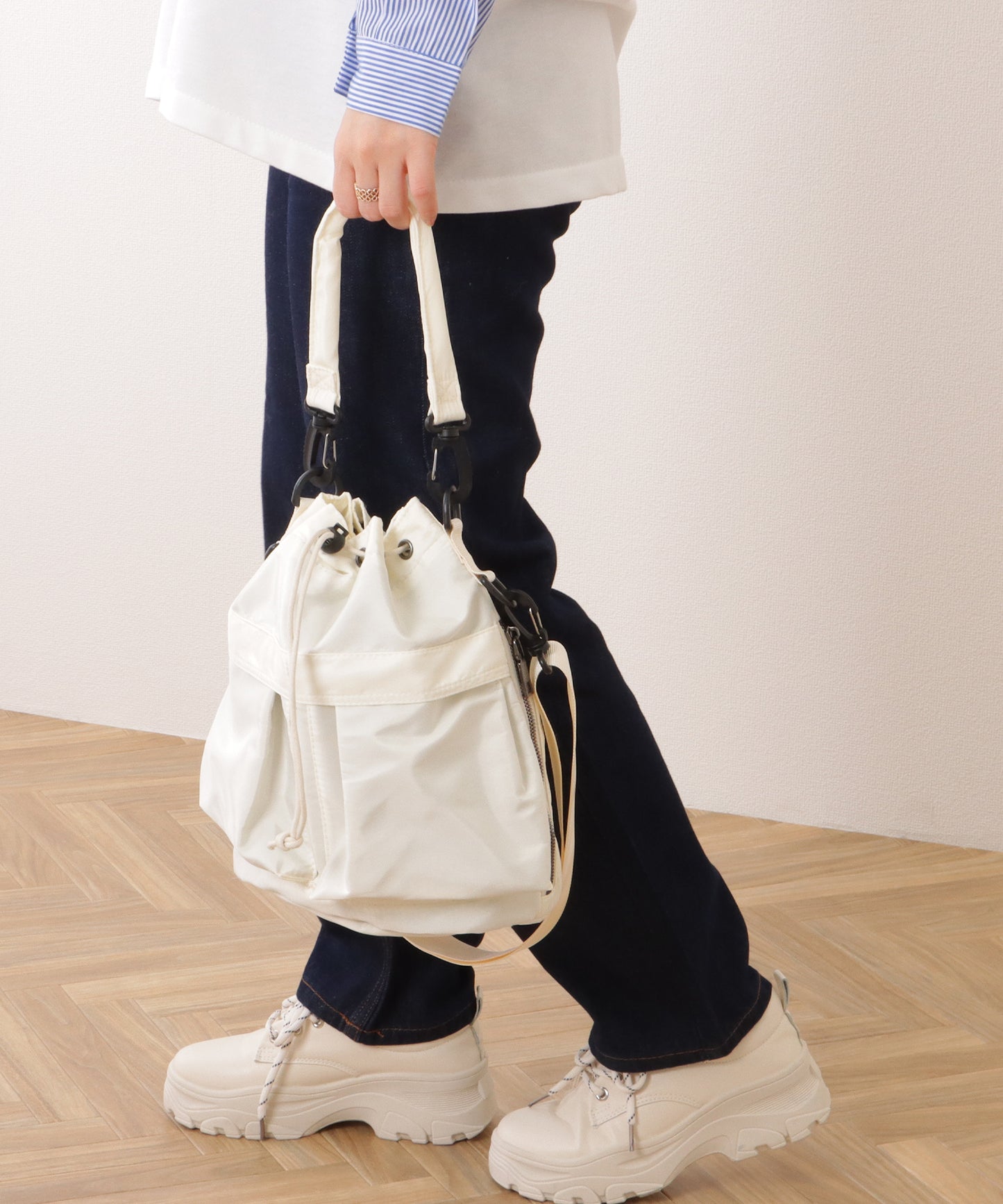 ダブルストラップ ミリタリー 巾着 ショルダー バッグ