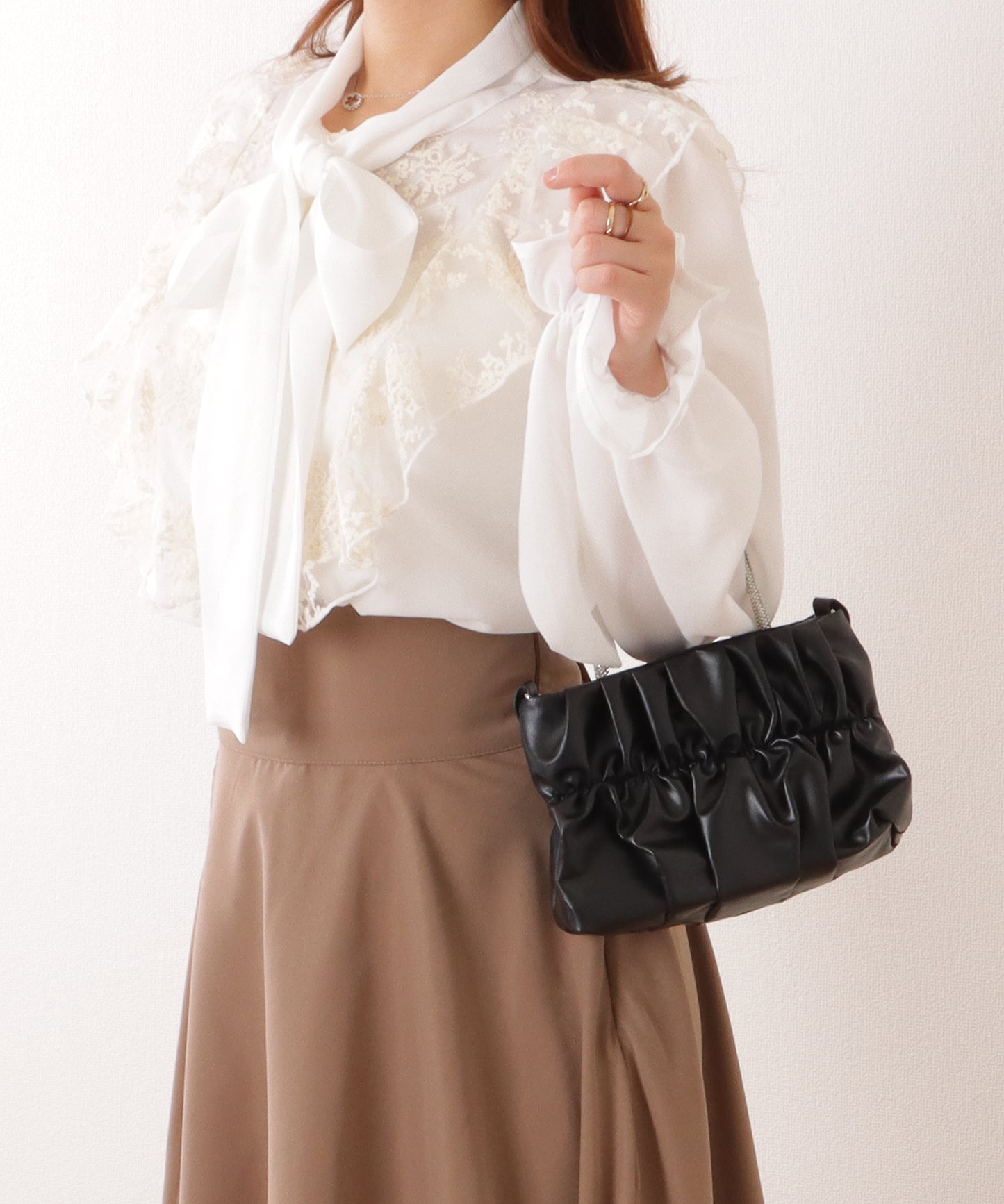 コンパクト ギャザー スクエア 2WAY ショルダー バッグ