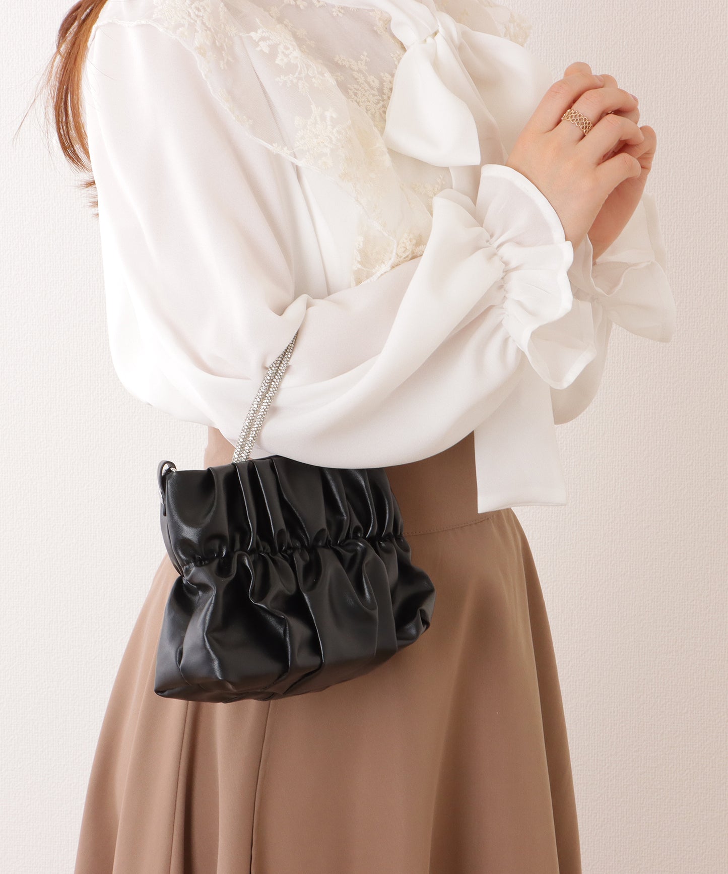 コンパクト ギャザー スクエア 2WAY ショルダー バッグ