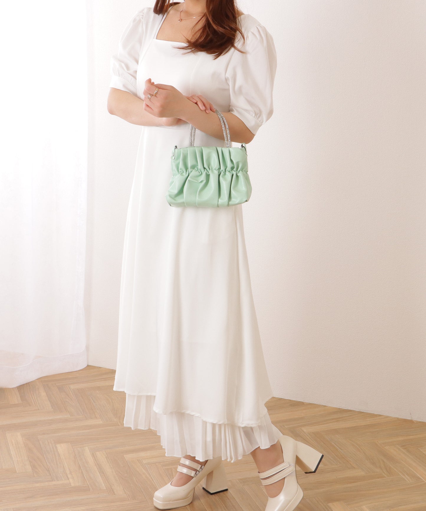 コンパクト ギャザー スクエア 2WAY ショルダー バッグ