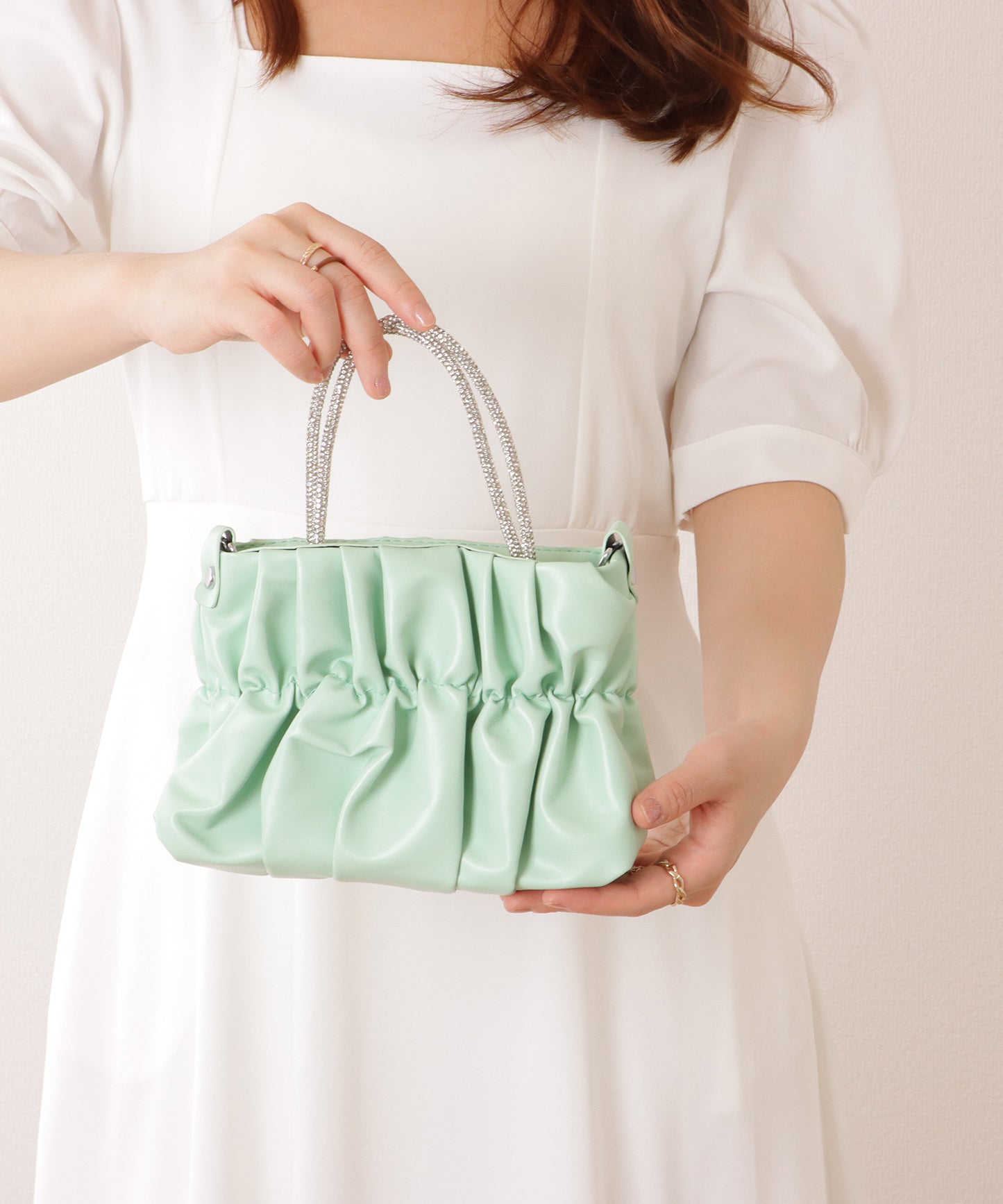 コンパクト ギャザー スクエア 2WAY ショルダー バッグ