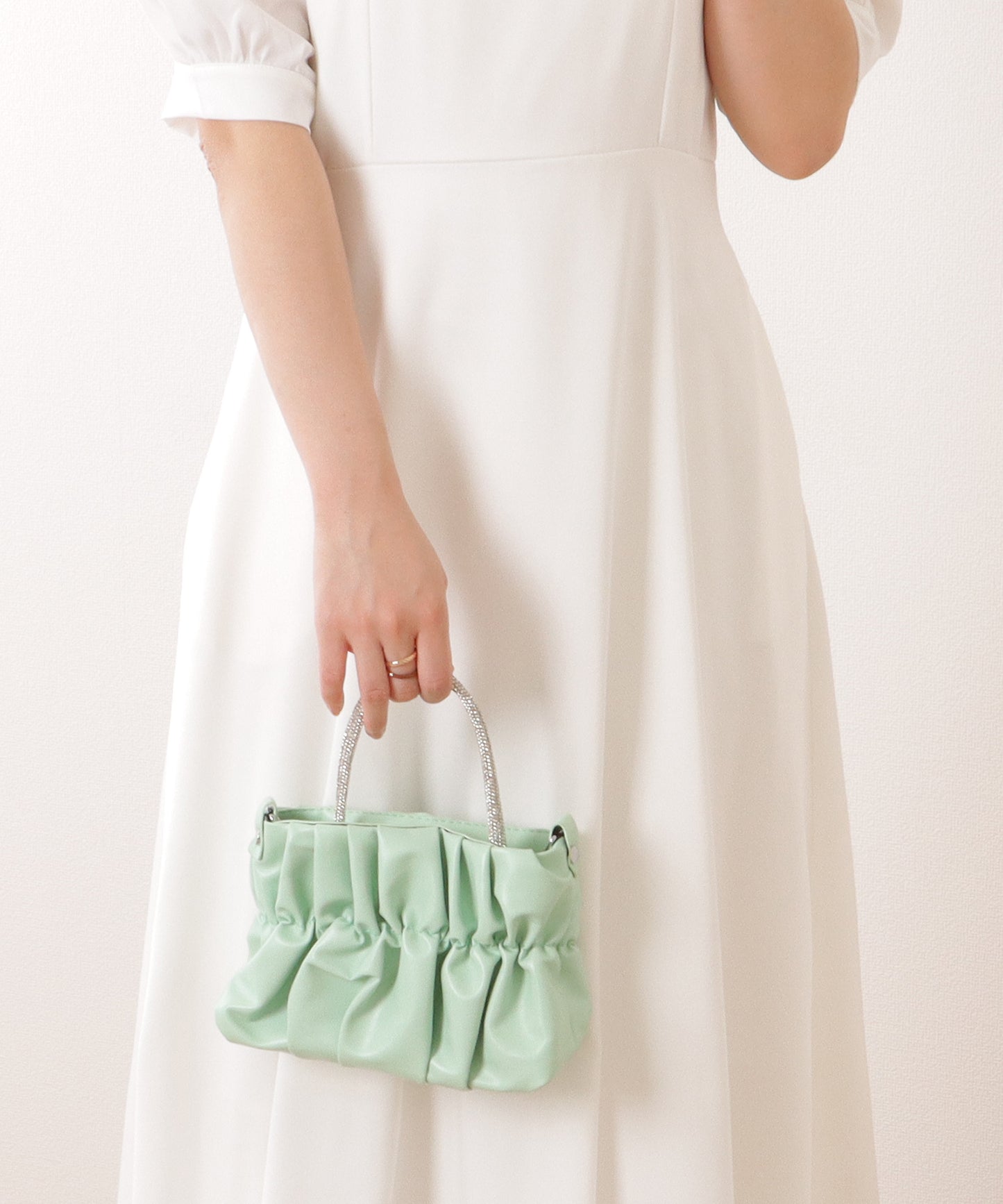 コンパクト ギャザー スクエア 2WAY ショルダー バッグ