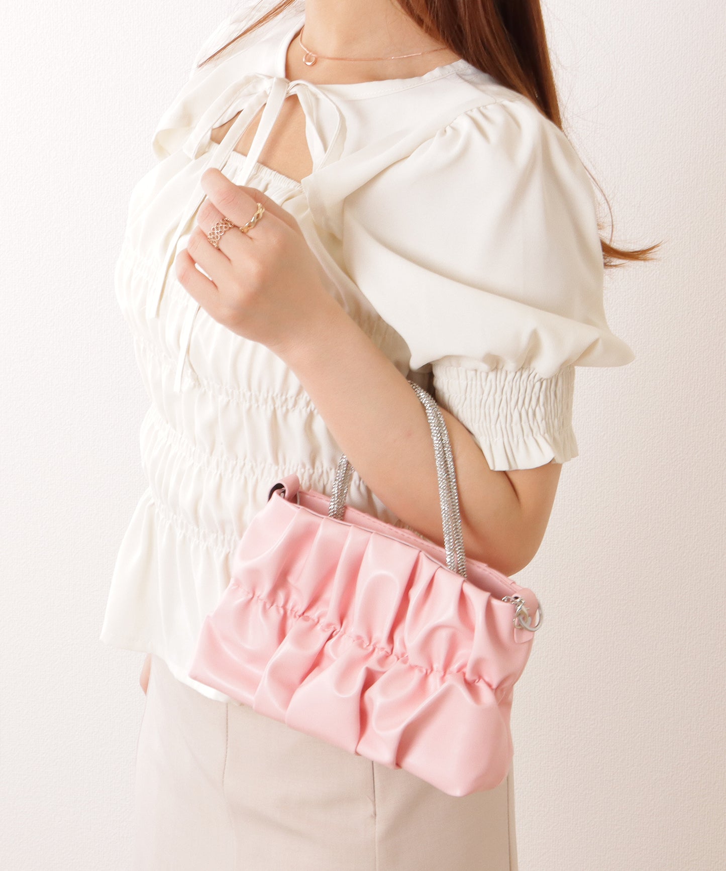 コンパクト ギャザー スクエア 2WAY ショルダー バッグ