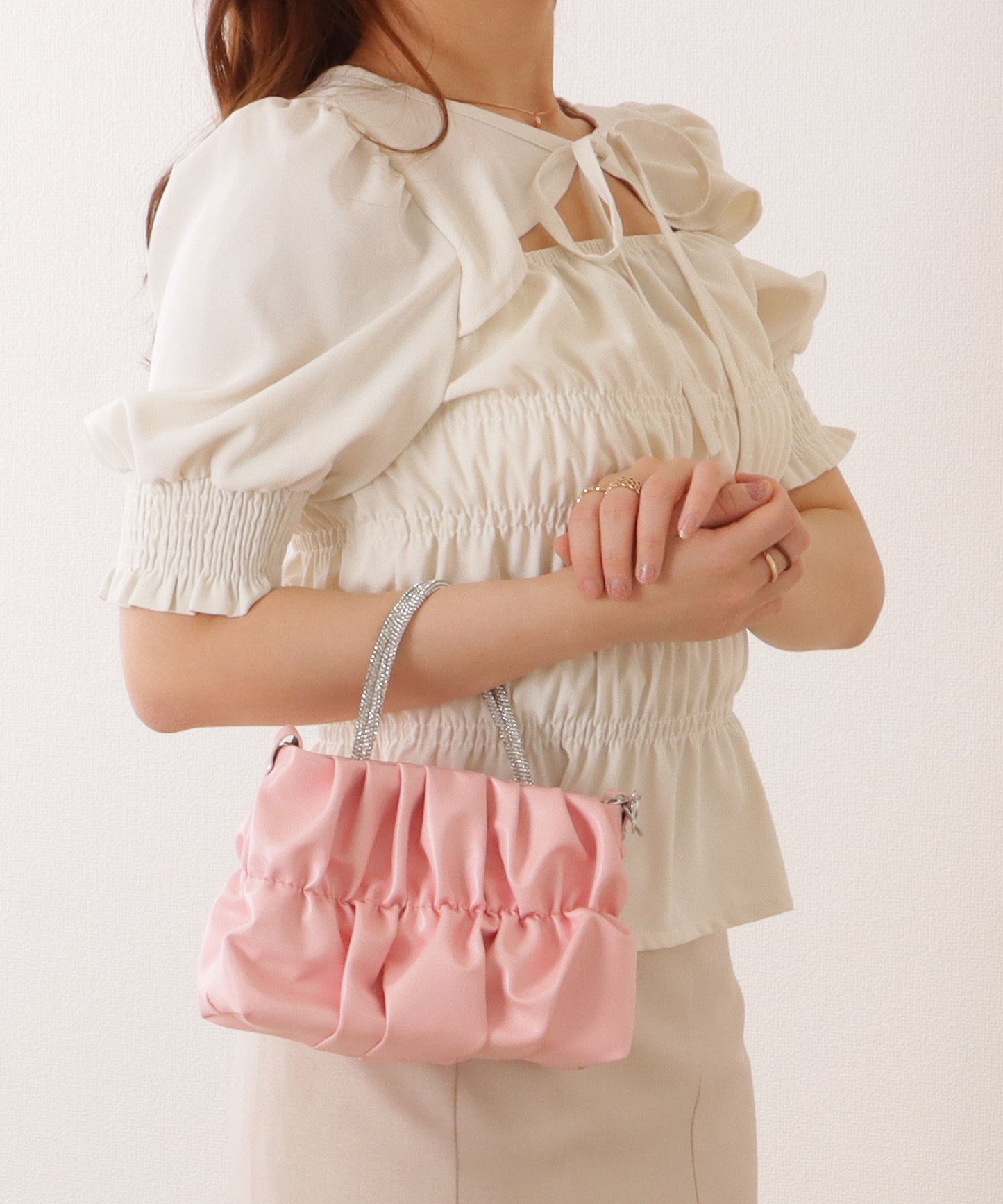 コンパクト ギャザー スクエア 2WAY ショルダー バッグ