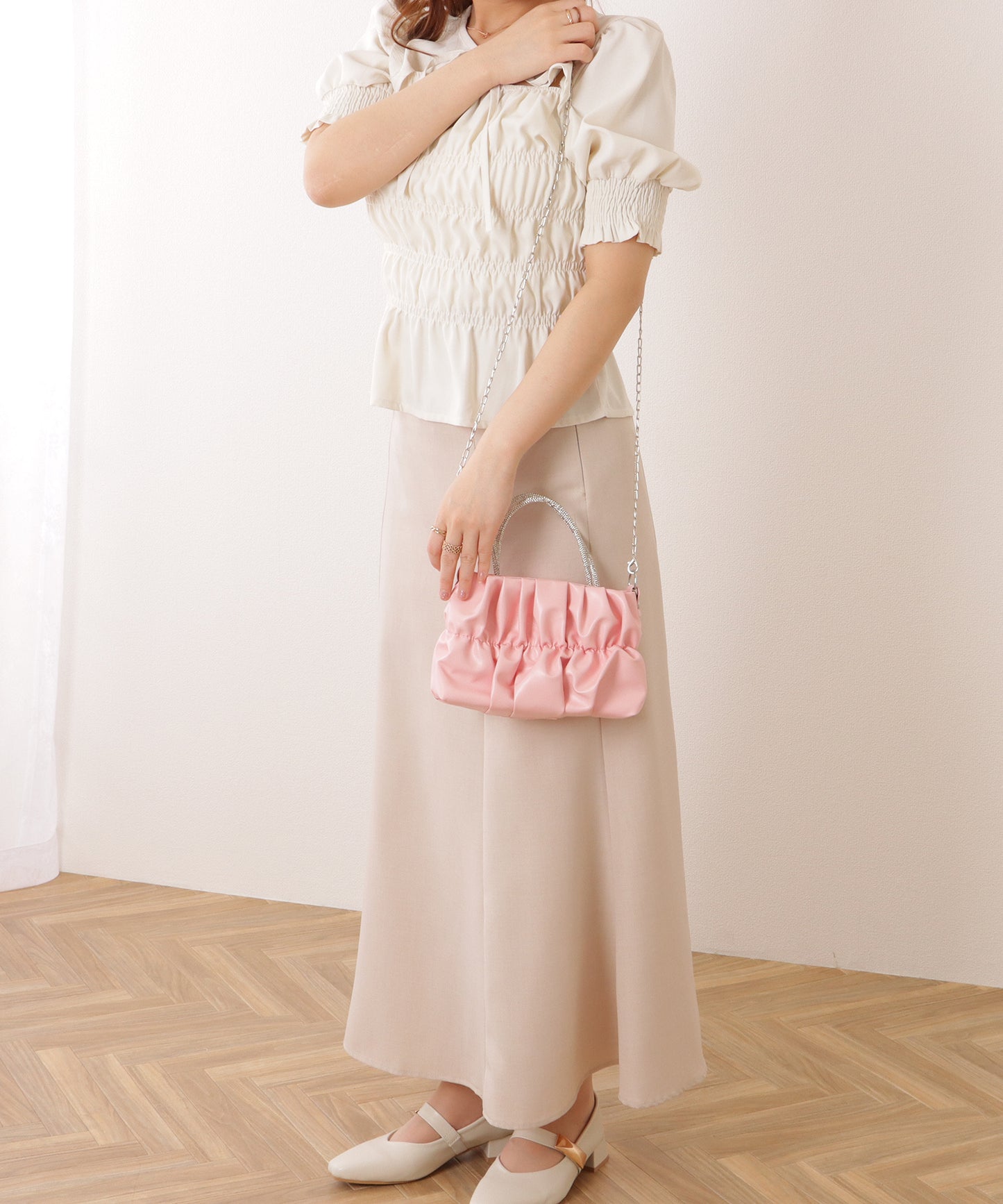 コンパクト ギャザー スクエア 2WAY ショルダー バッグ