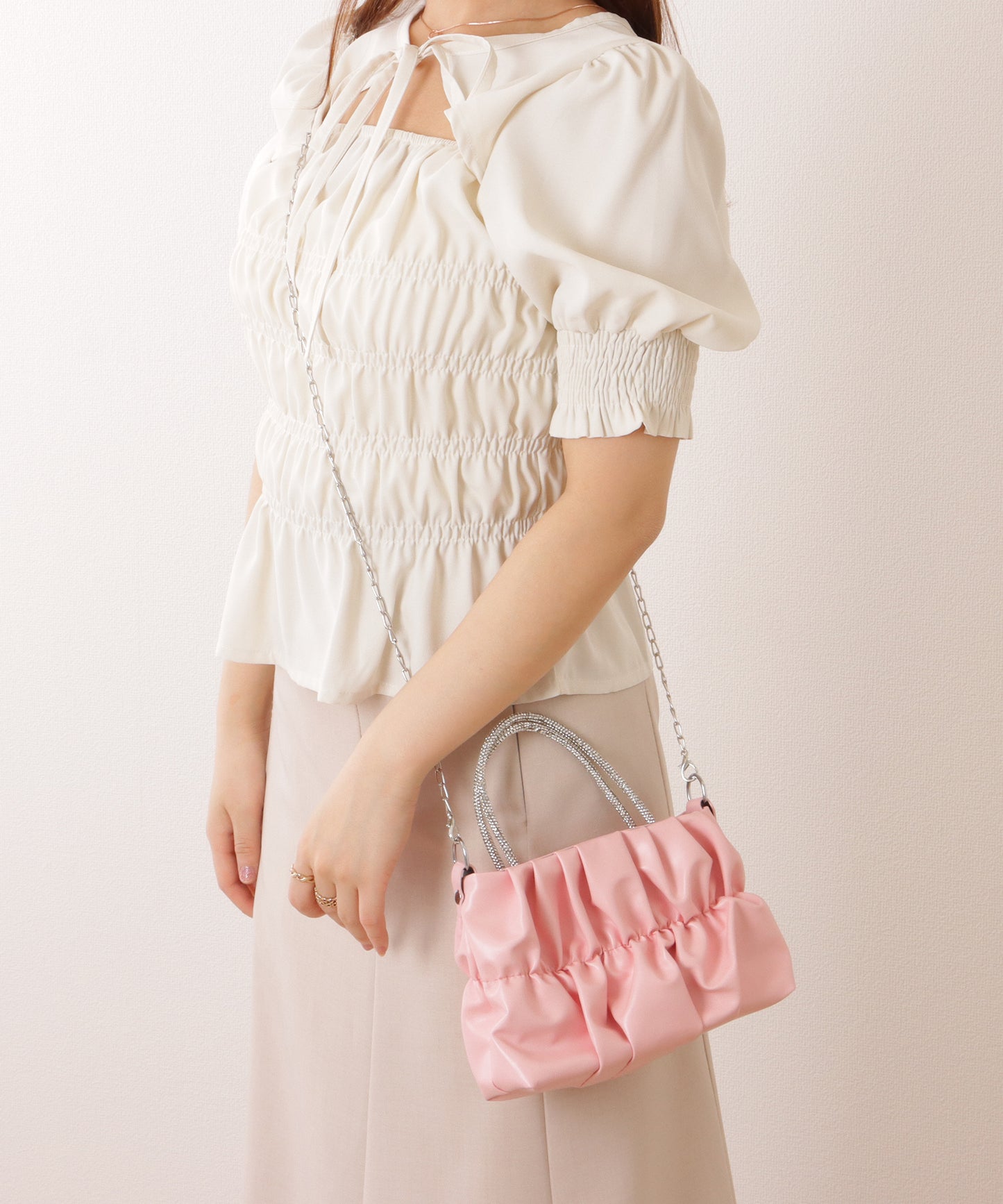 コンパクト ギャザー スクエア 2WAY ショルダー バッグ