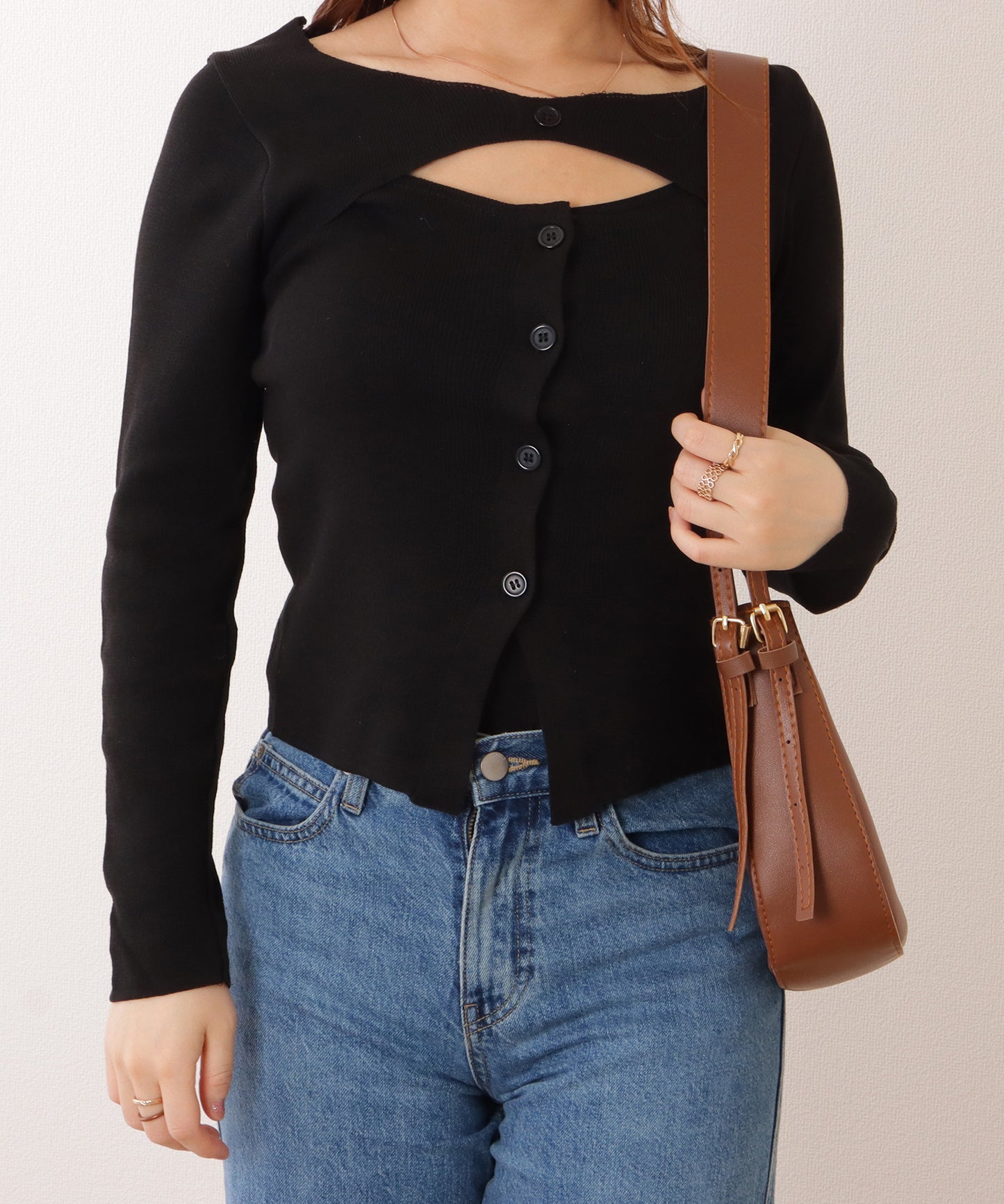 デザイン ストラップ ラウンド ショルダーバッグ