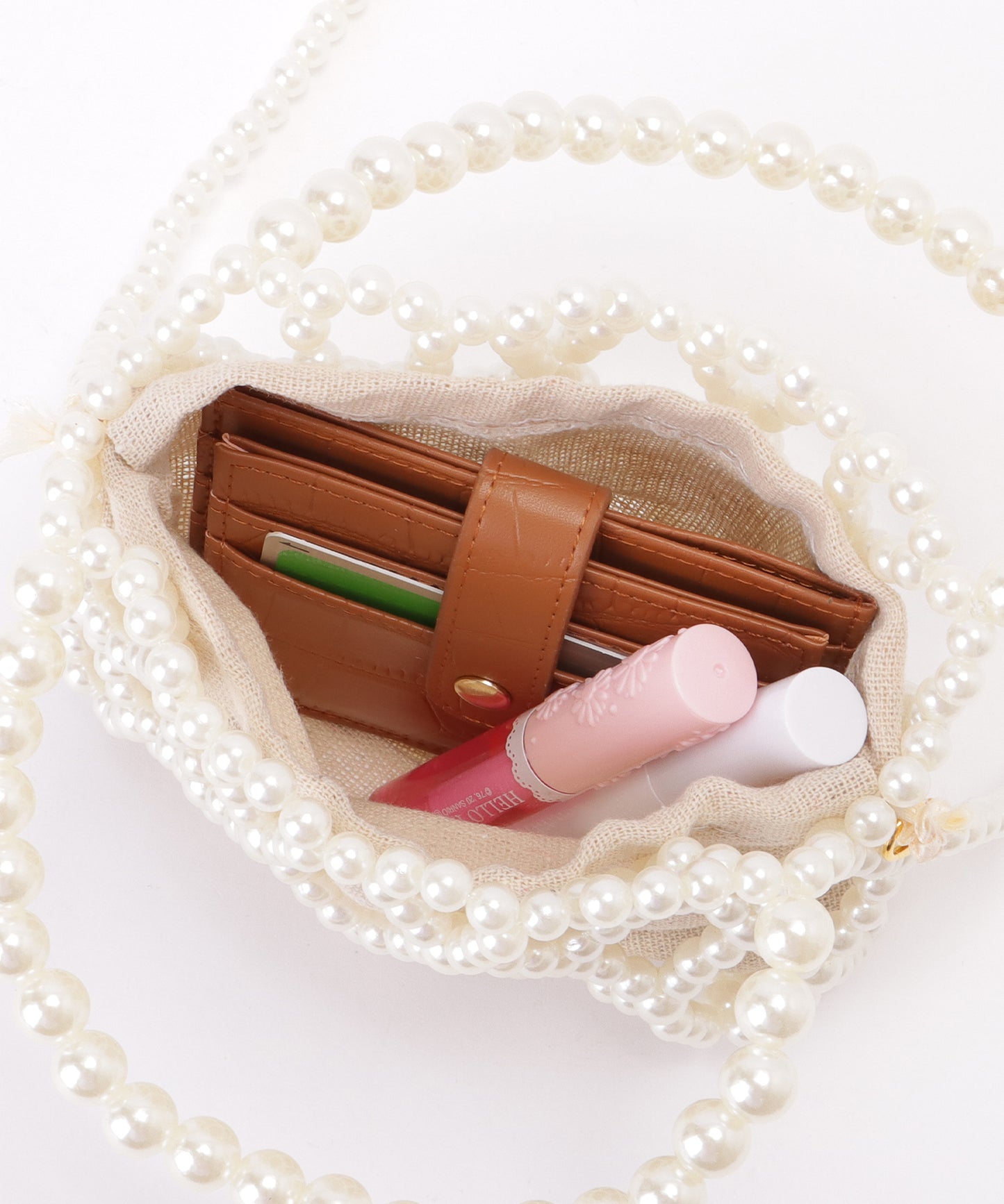 巾着インナー付き 2WAY コンパクト パール バッグ