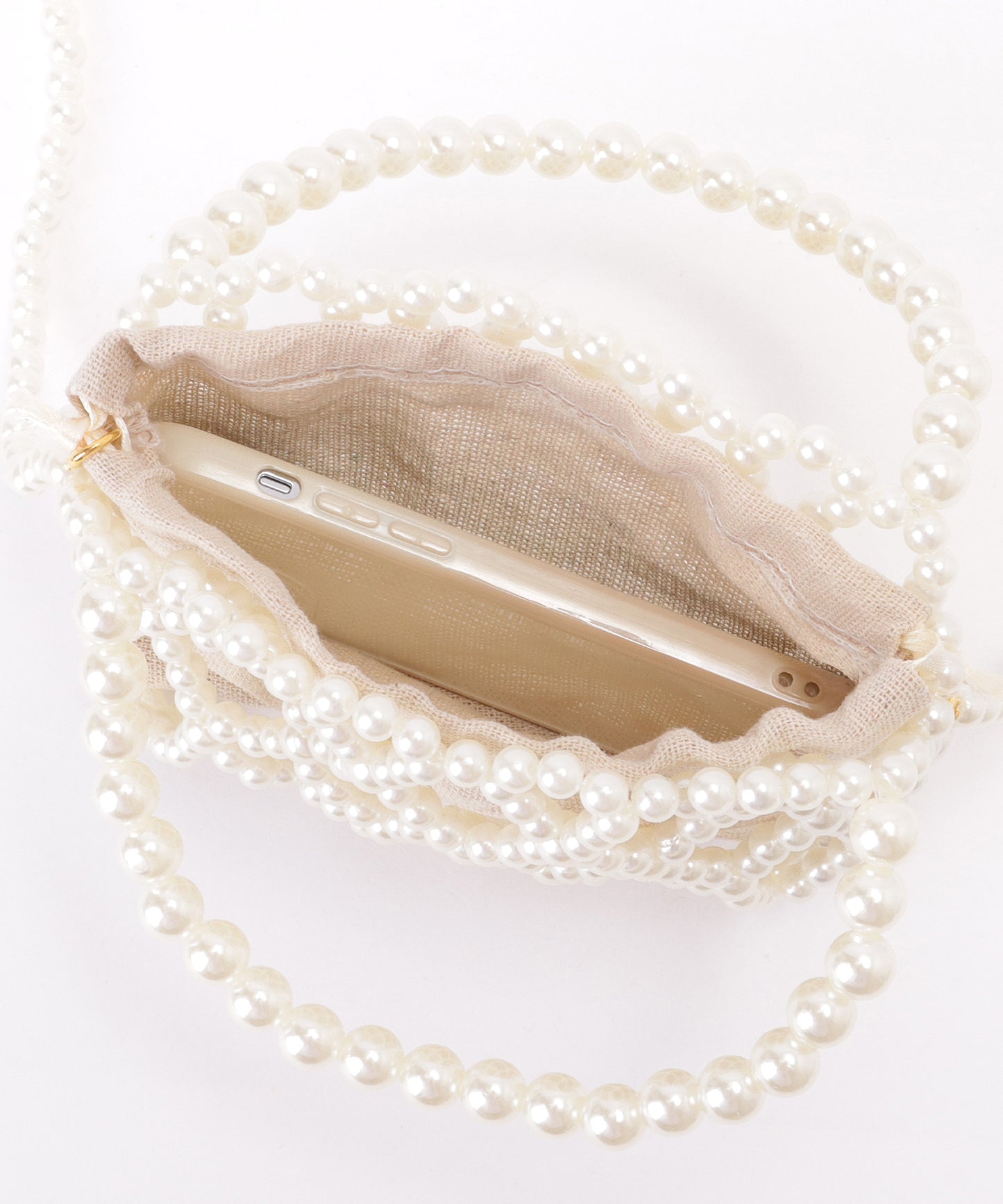 巾着インナー付き 2WAY コンパクト パール バッグ