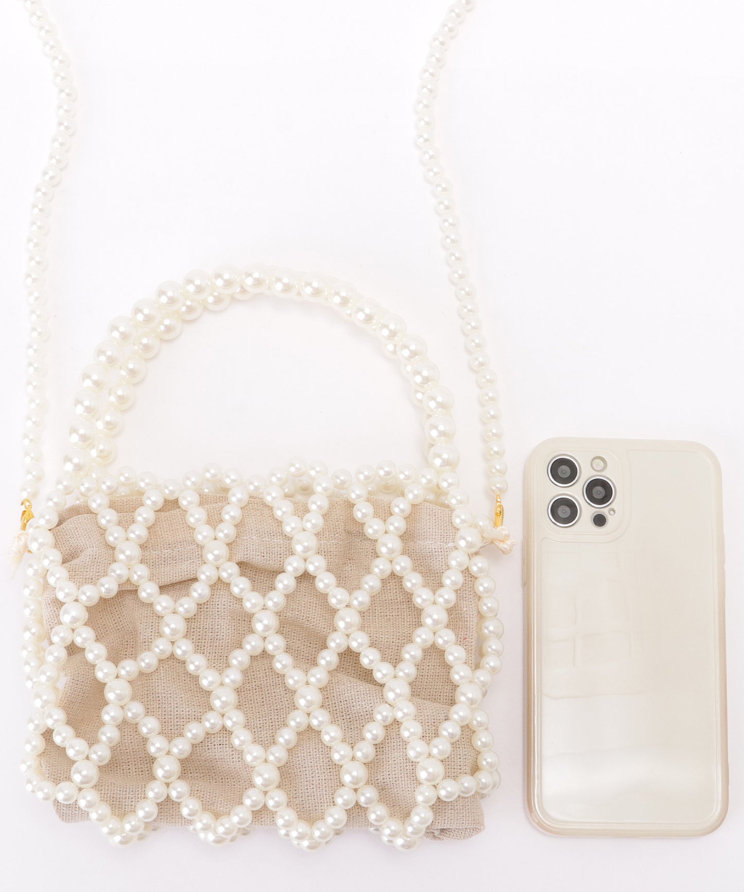 巾着インナー付き 2WAY コンパクト パール バッグ