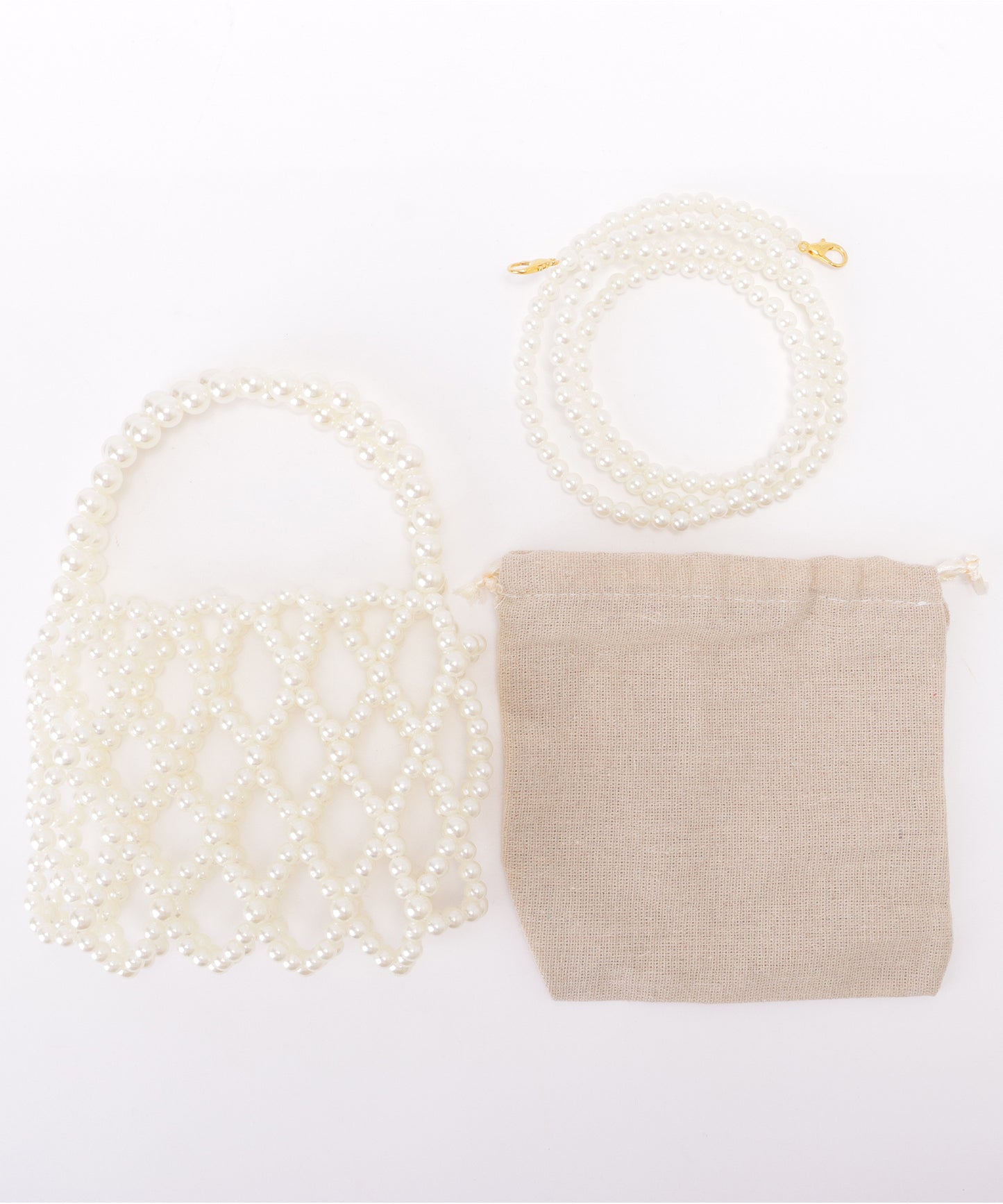 巾着インナー付き 2WAY コンパクト パール バッグ