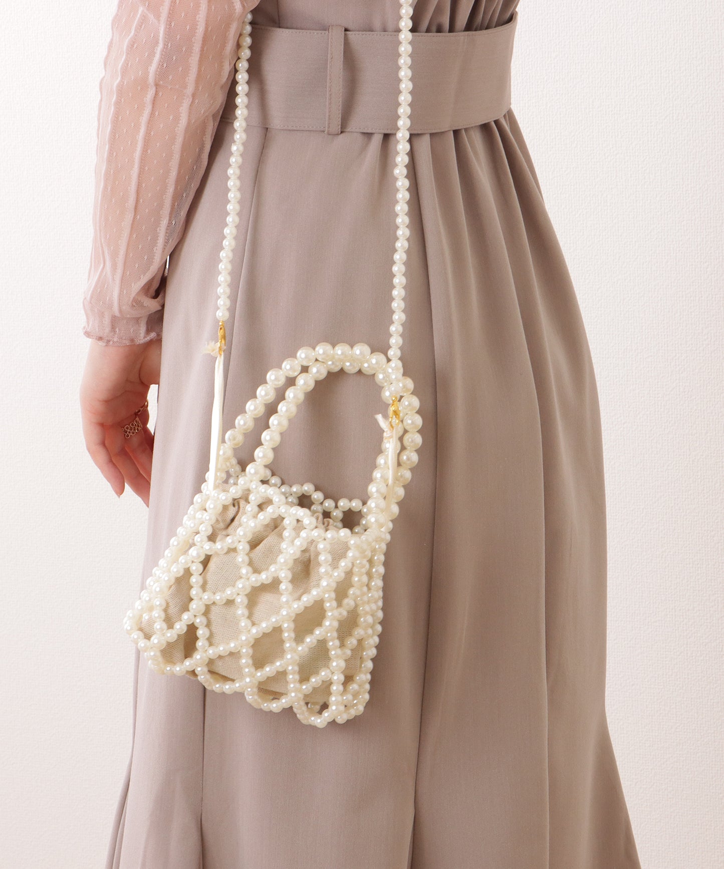 巾着インナー付き 2WAY コンパクト パール バッグ