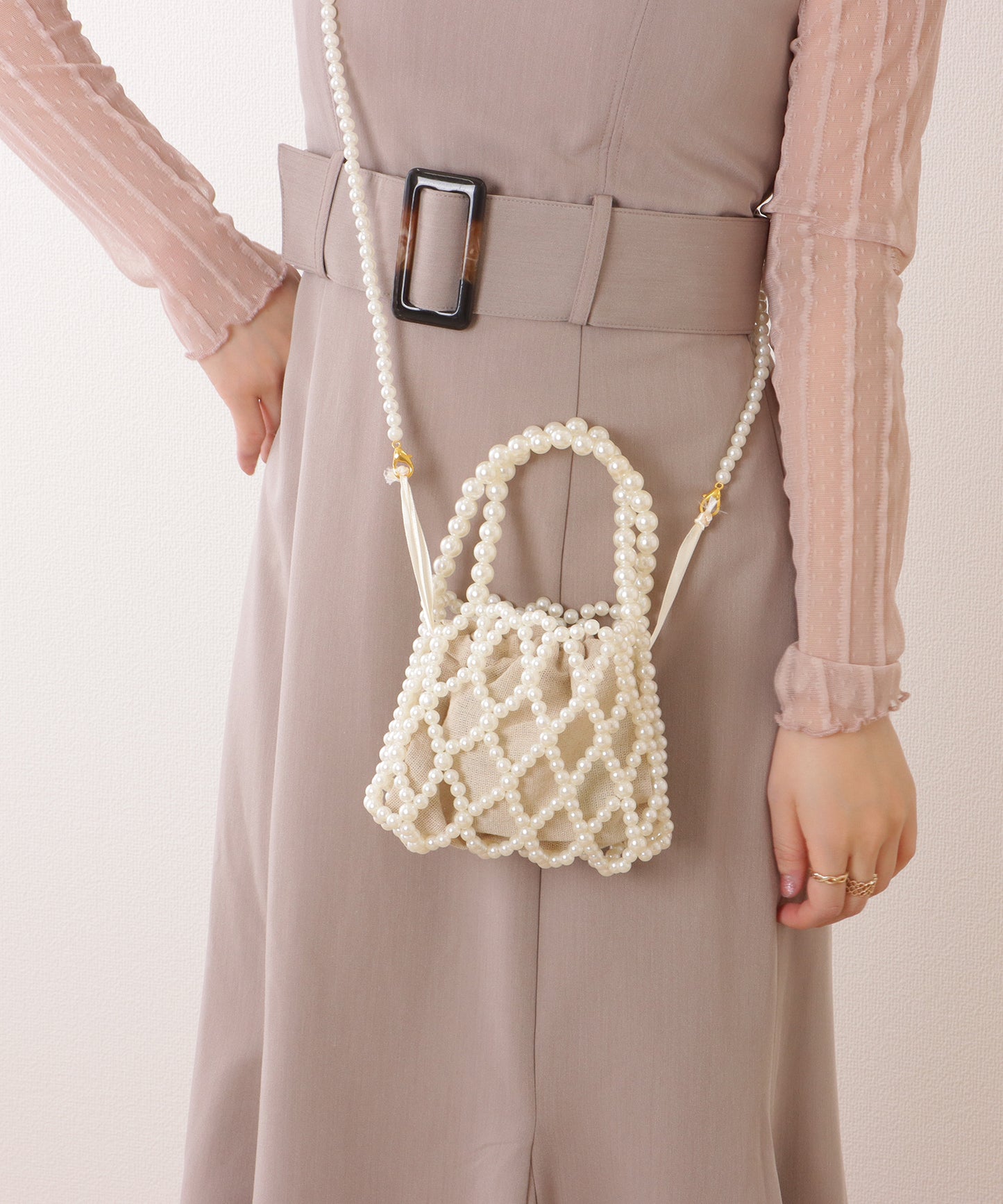 巾着インナー付き 2WAY コンパクト パール バッグ
