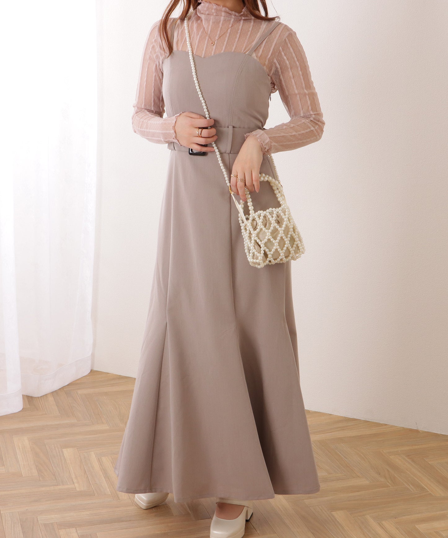 巾着インナー付き 2WAY コンパクト パール バッグ