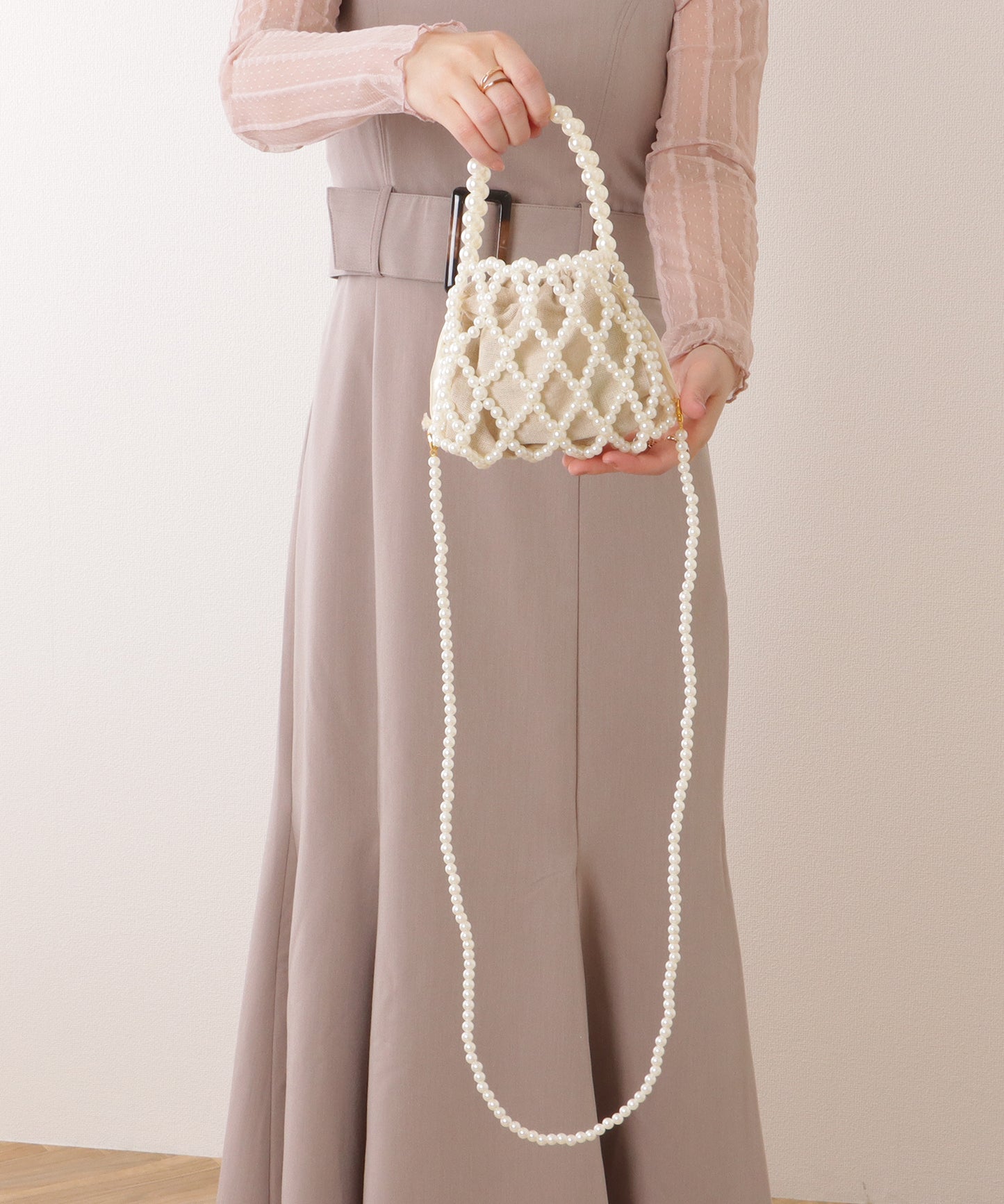 巾着インナー付き 2WAY コンパクト パール バッグ