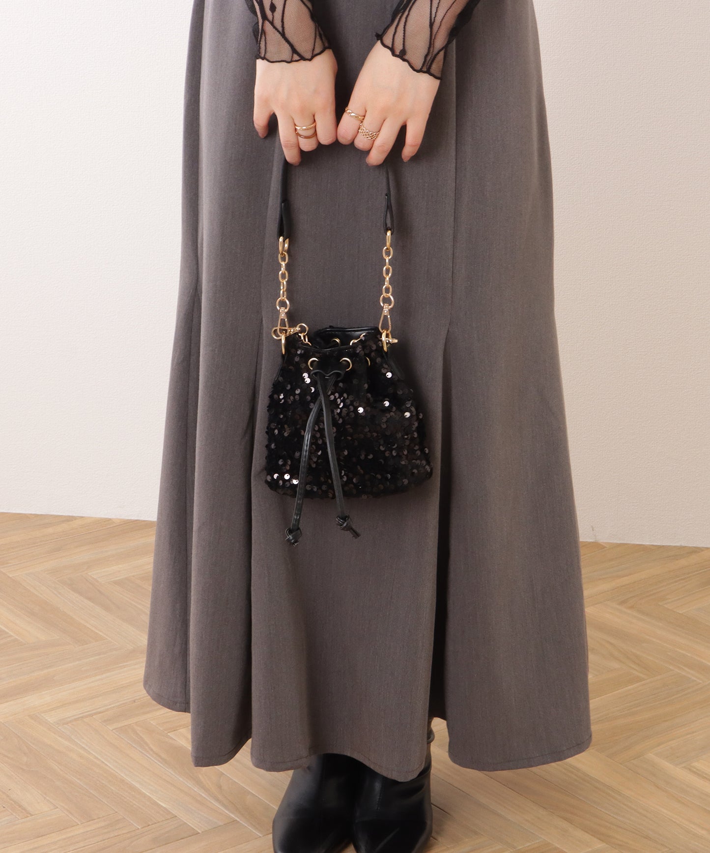 スパンコール 2WAY 巾着 コンパクト ショルダーバッグ