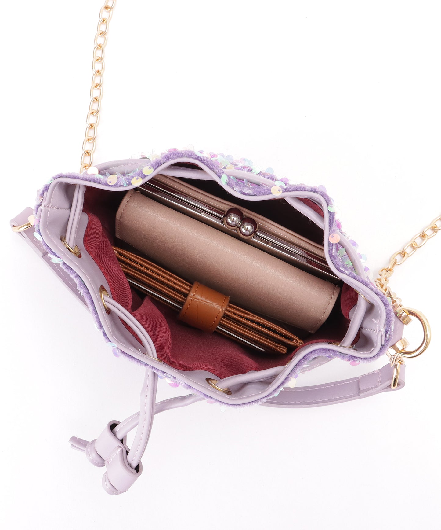 スパンコール 2WAY 巾着 コンパクト ショルダーバッグ